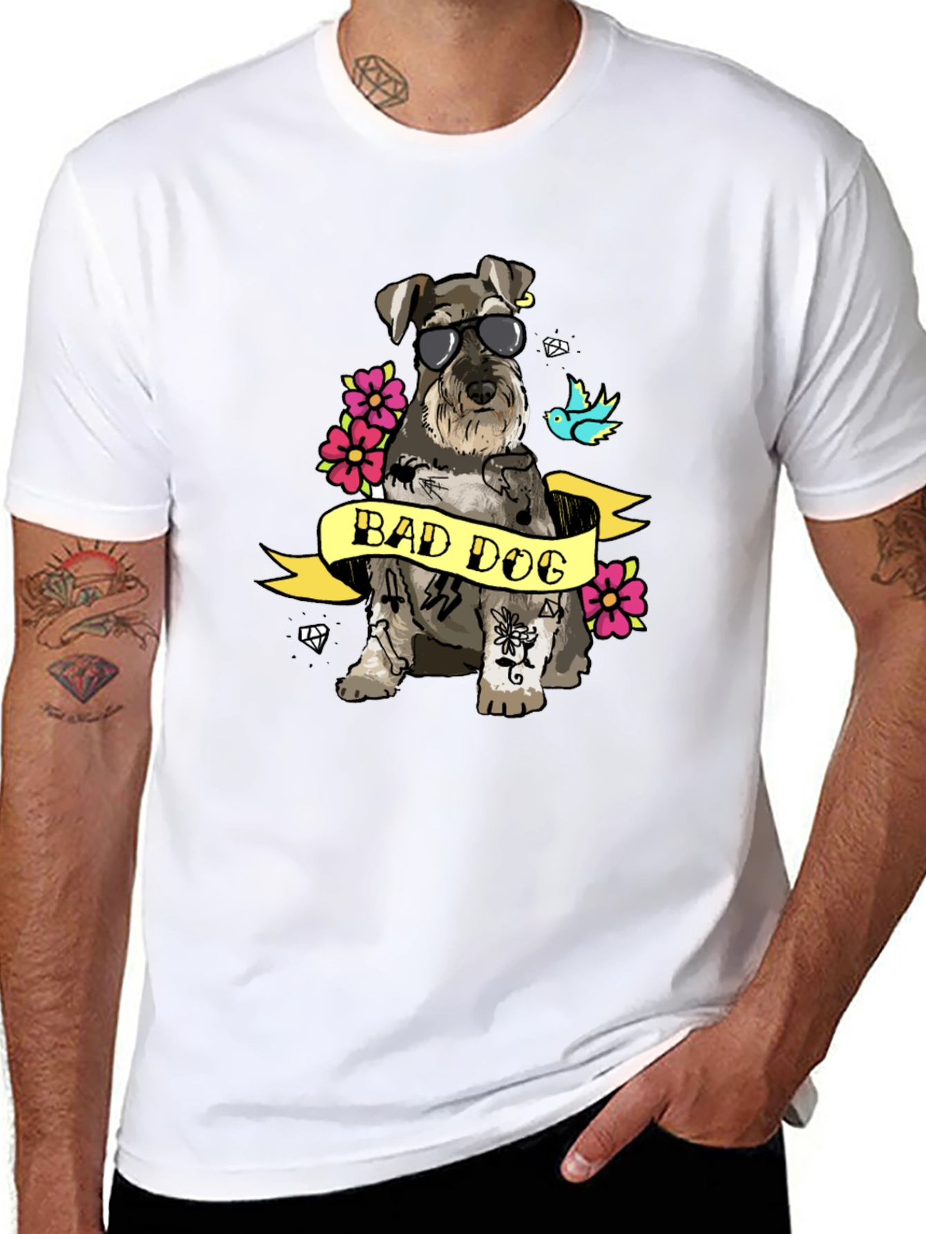 Bad Dog T-Shirt - Graphic Tee with Tattooed Schnauzer - 8