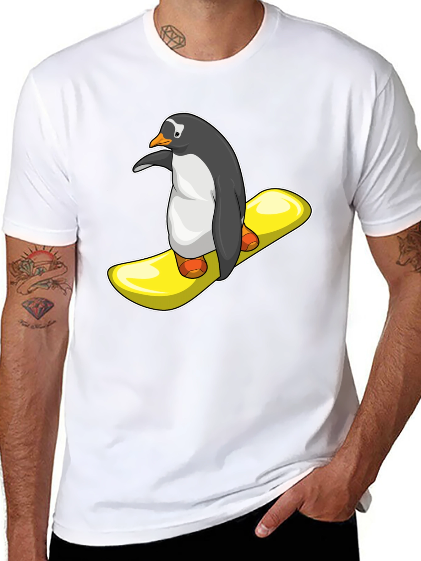 Black Penguin Snowboard T-Shirt - Unique Graphic Tee view 8