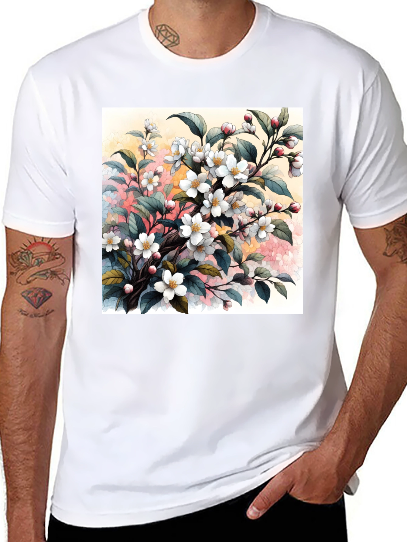 Black Floral Blossom T-Shirt - Artistic Botanical Design view 8