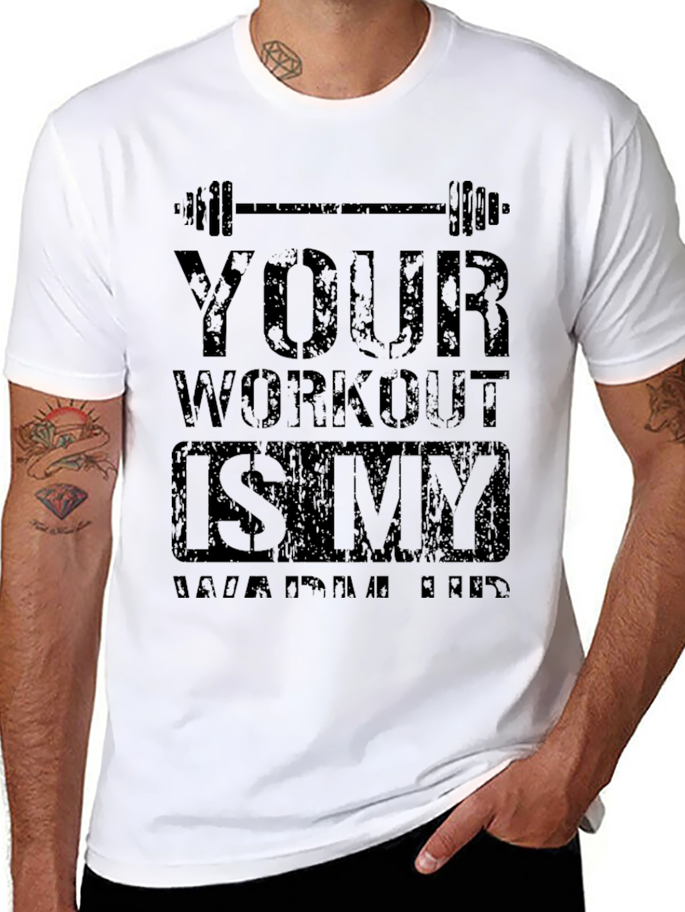 Black Gym Workout T-Shirt - YOUR WORKOUT IS MY WARMUP view 8