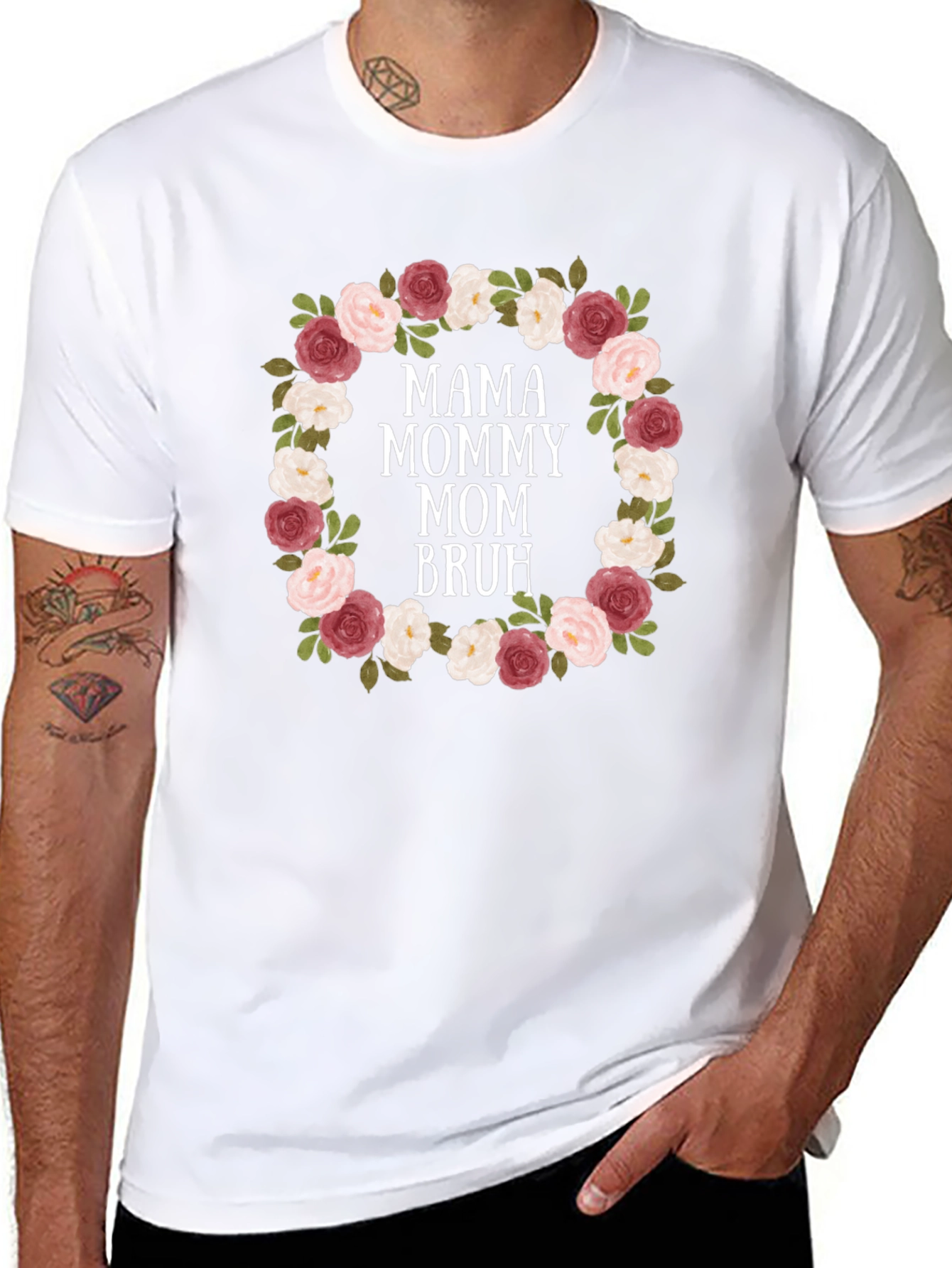 Black Mama Mommy Mom Bruh Floral Wreath T-Shirt view 8
