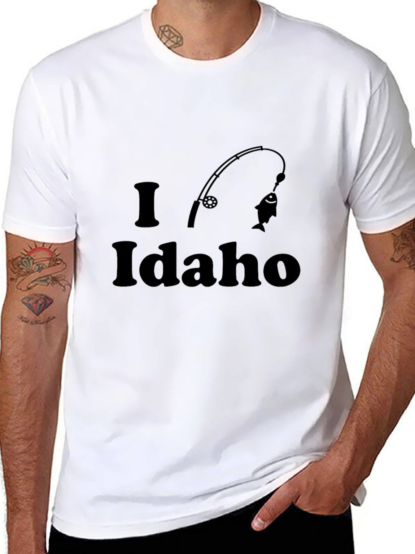 Black I Love Idaho Fishing Black T-Shirt view 8