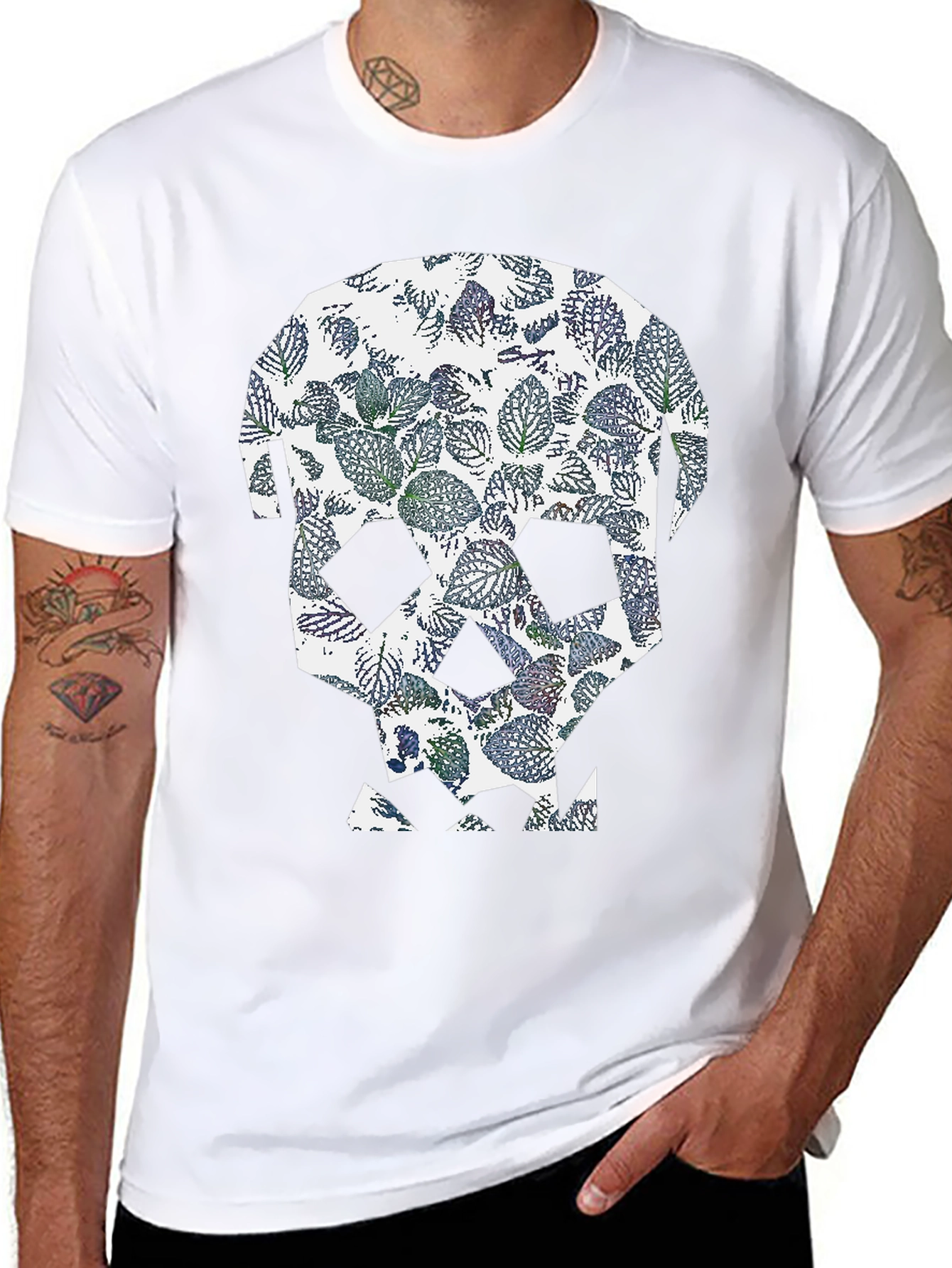 Black Leaf Skull Graphic Tee - Modern Print T-Shirt view 8