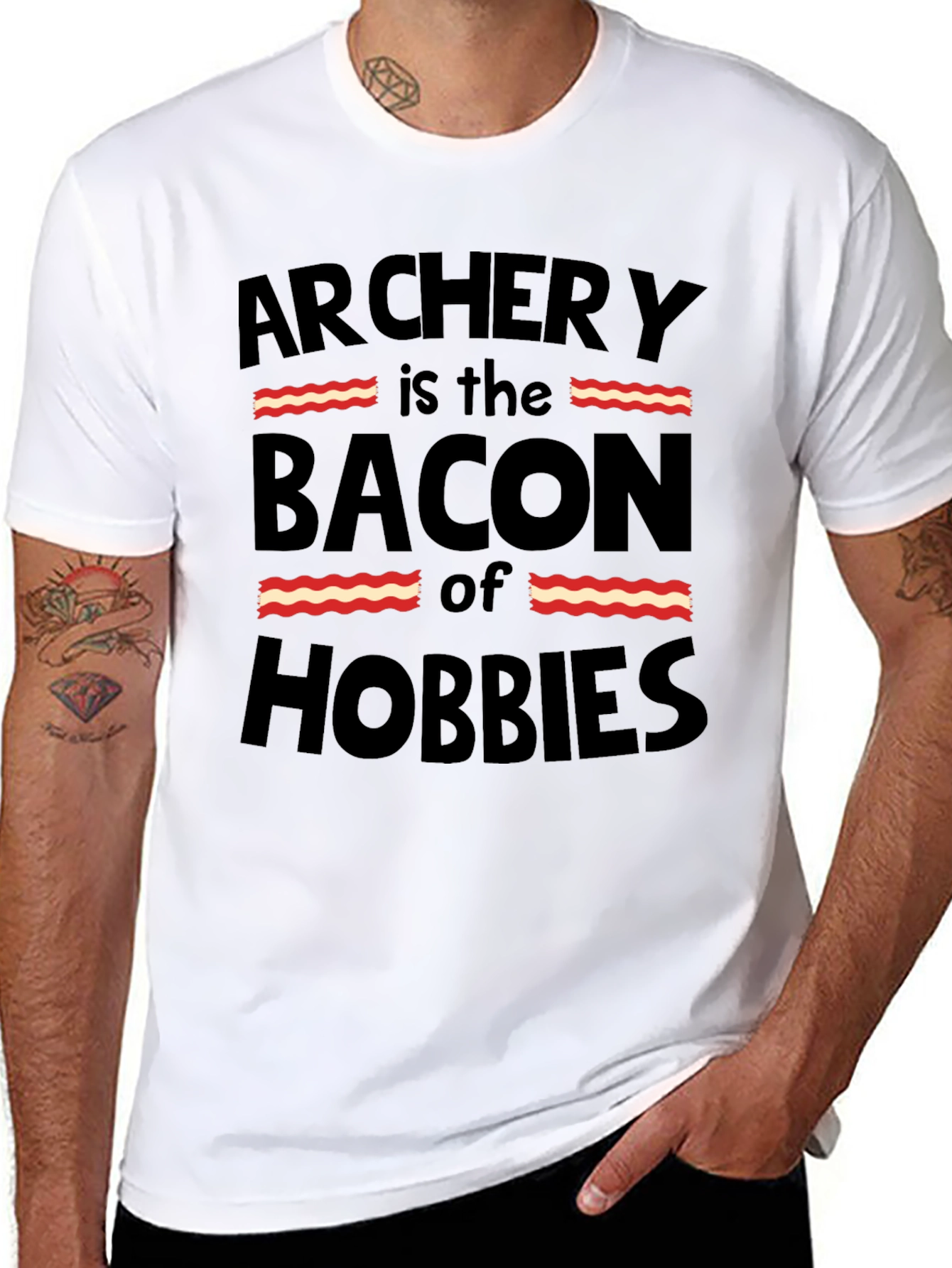 Black Archery is the Bacon of Hobbies Funny Black T-Shirt view 8
