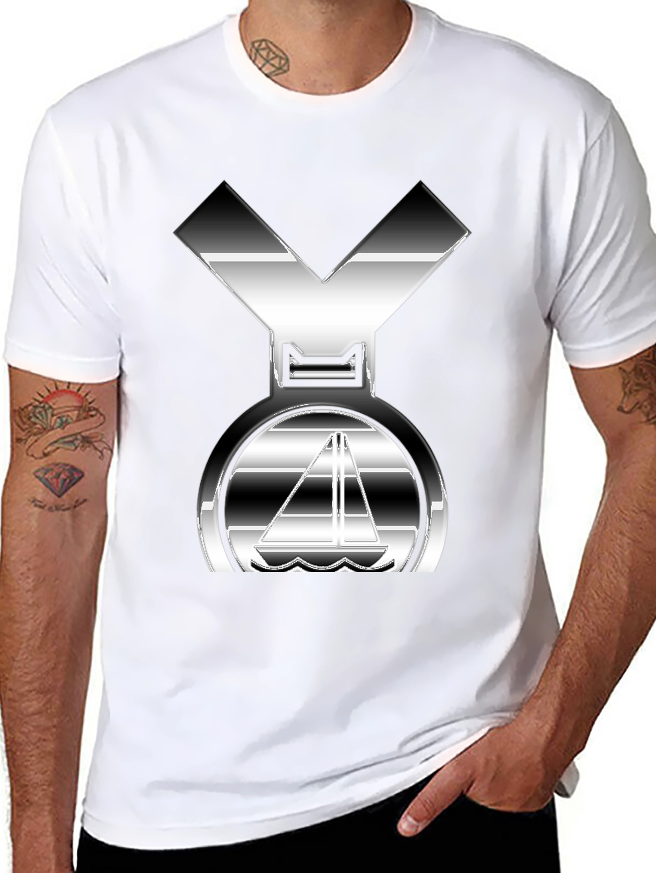 Black Sleek Silver Boat Graphic Black T-Shirt view 8