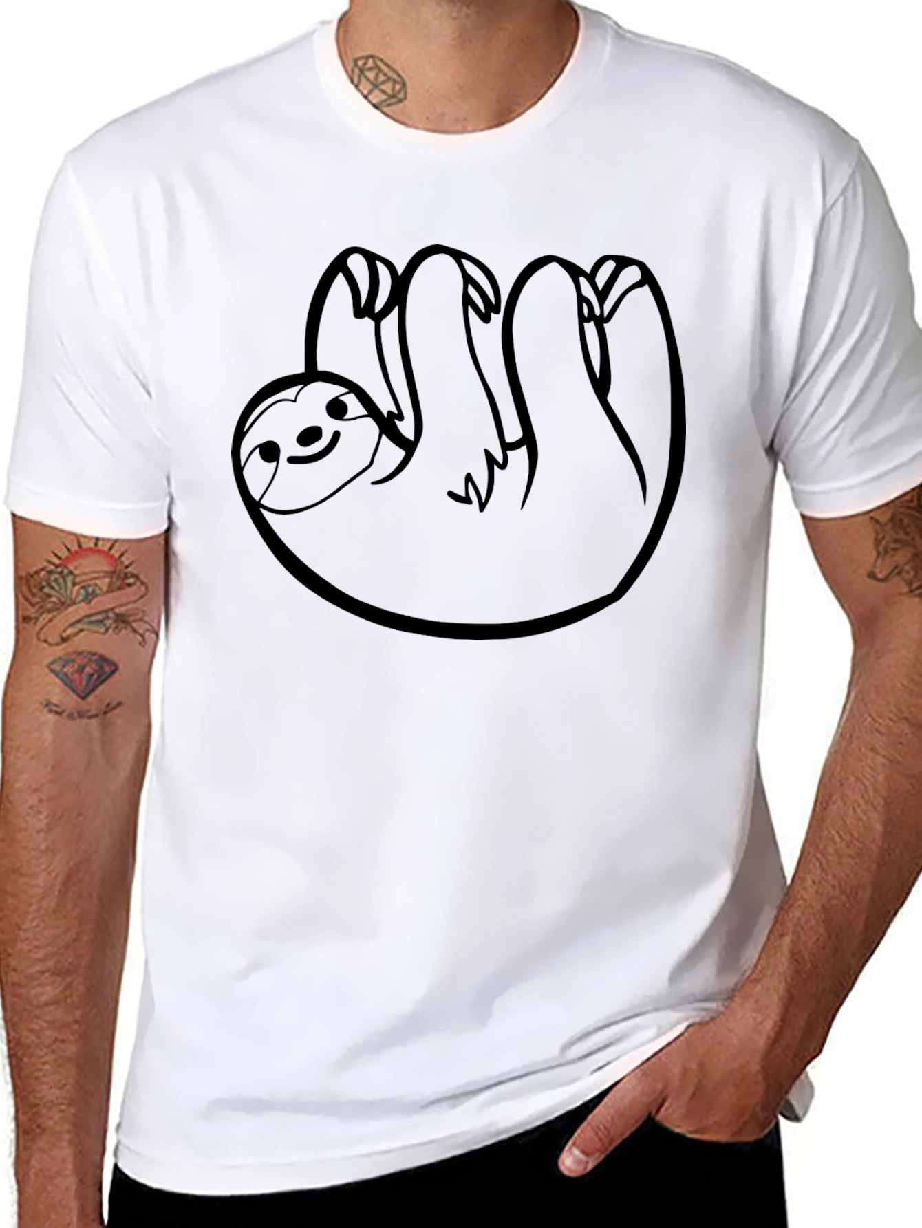 Black Men's Black Sloth Graphic T-Shirt view 8
