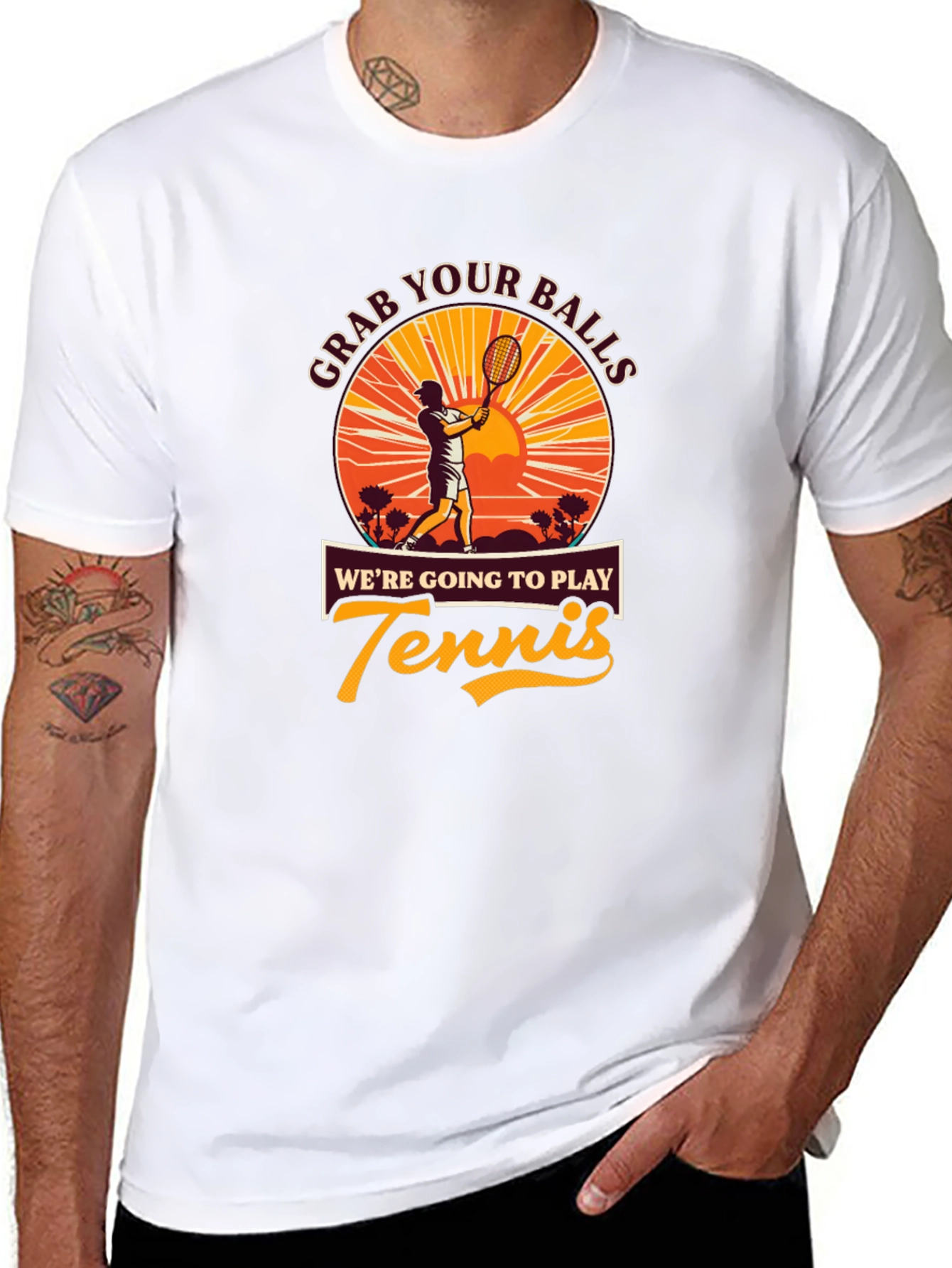 Black Grab Your Balls Funny Tennis Player Graphic T-Shirt view 8
