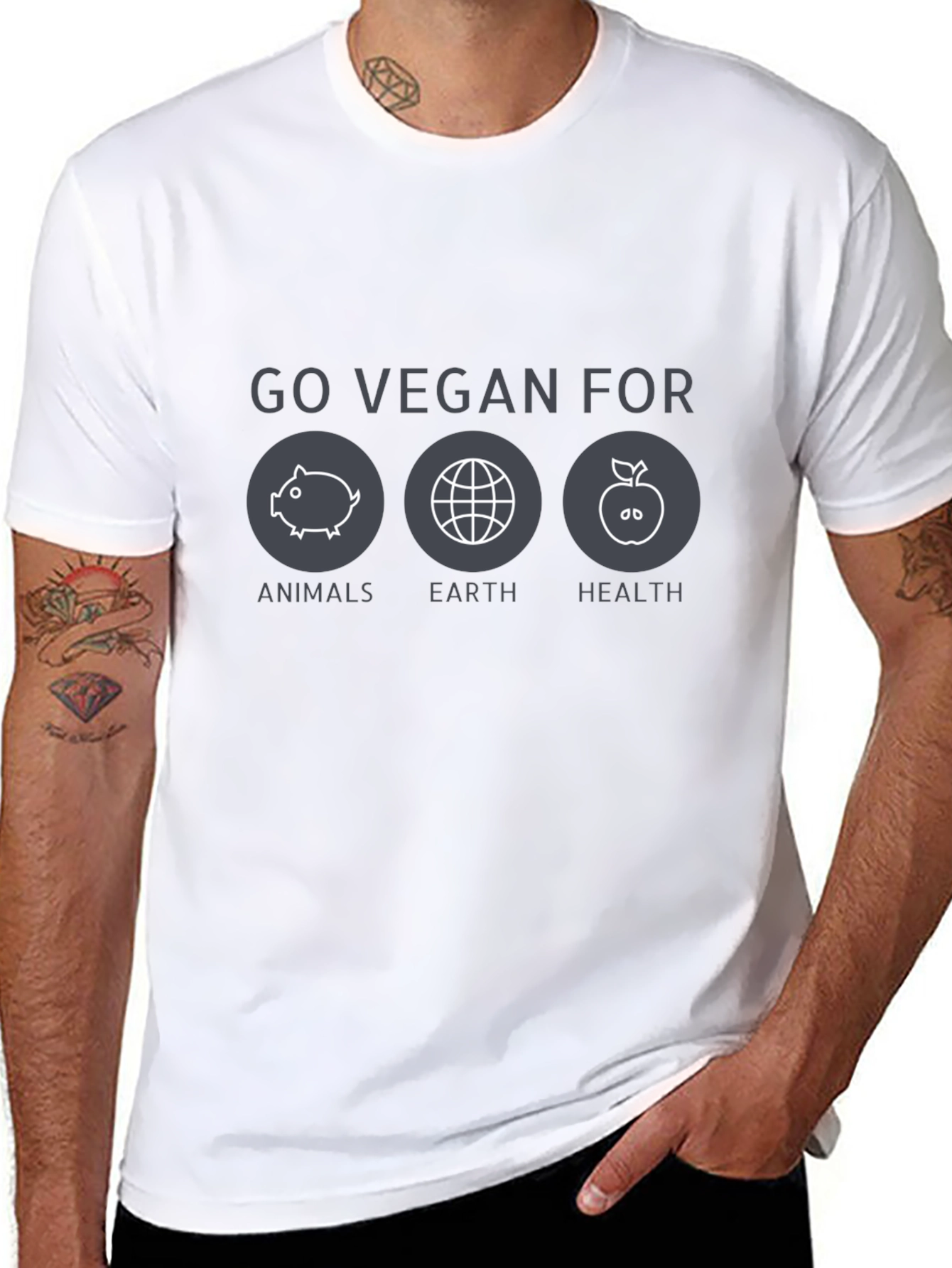 Go Vegan For Animals Earth Health T-Shirt - 8