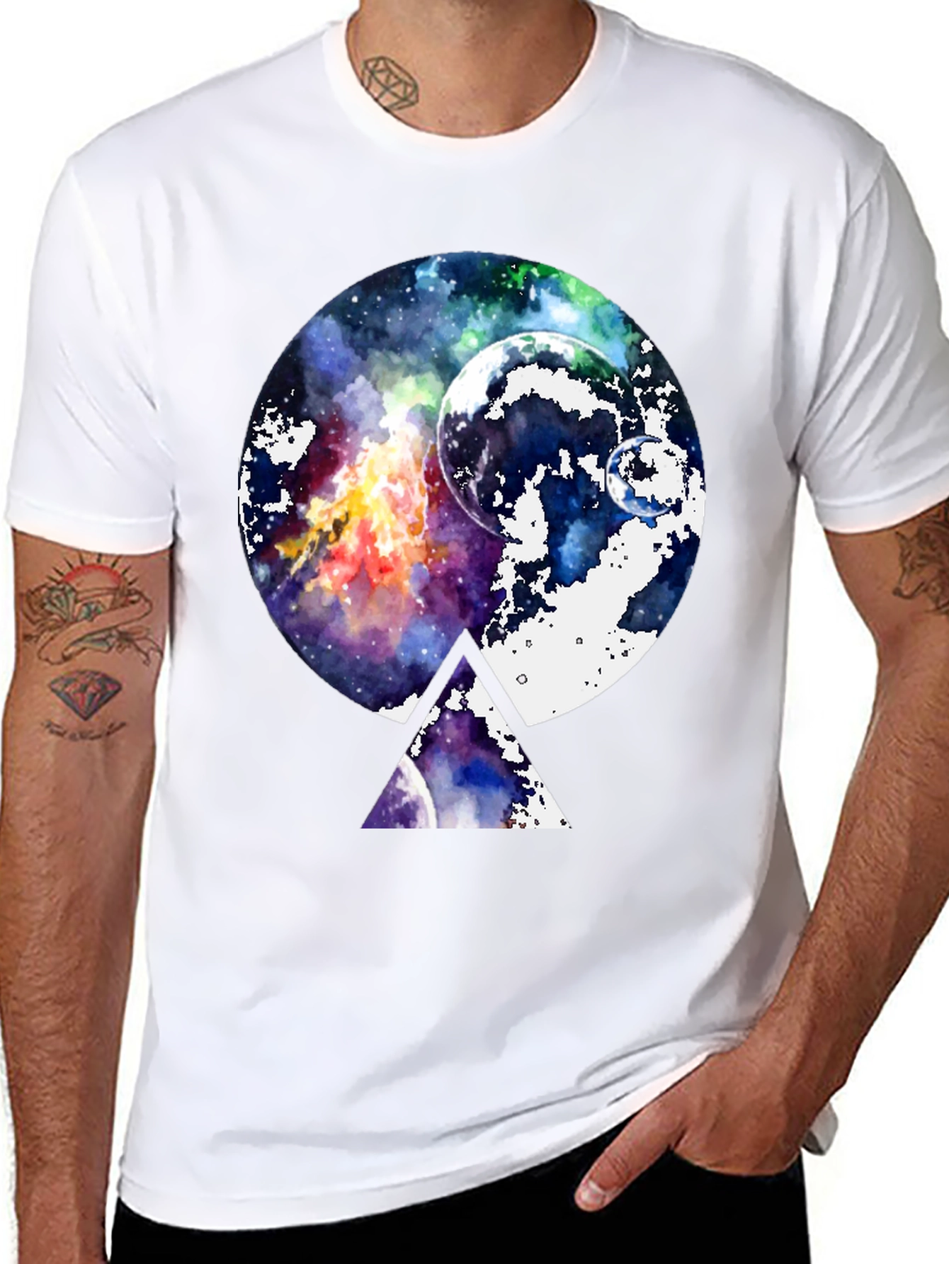 Galaxy Space Graphic Print Black T-Shirt - 8
