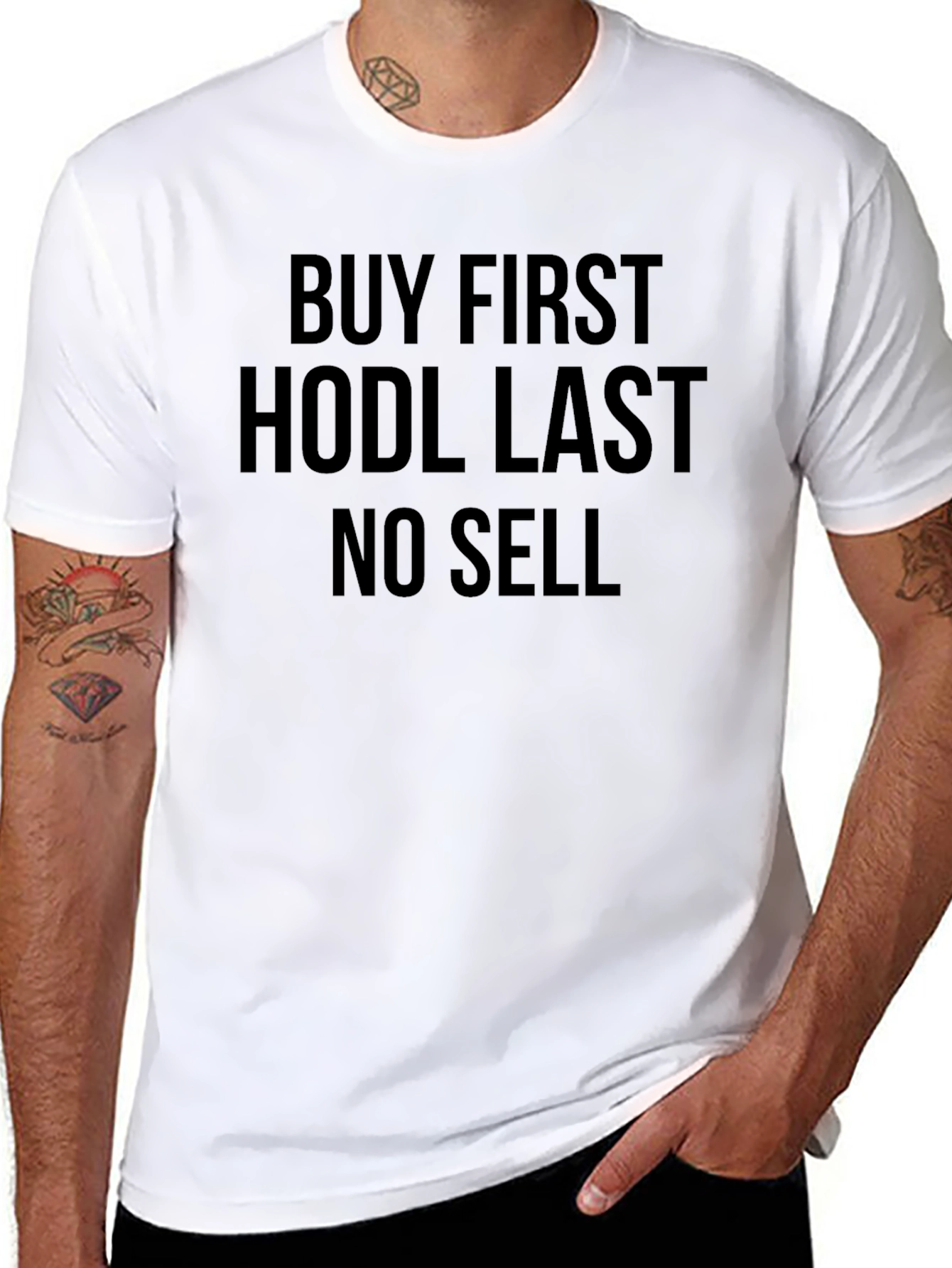 Black Buy First HODL Last No Sell Crypto T-Shirt view 8