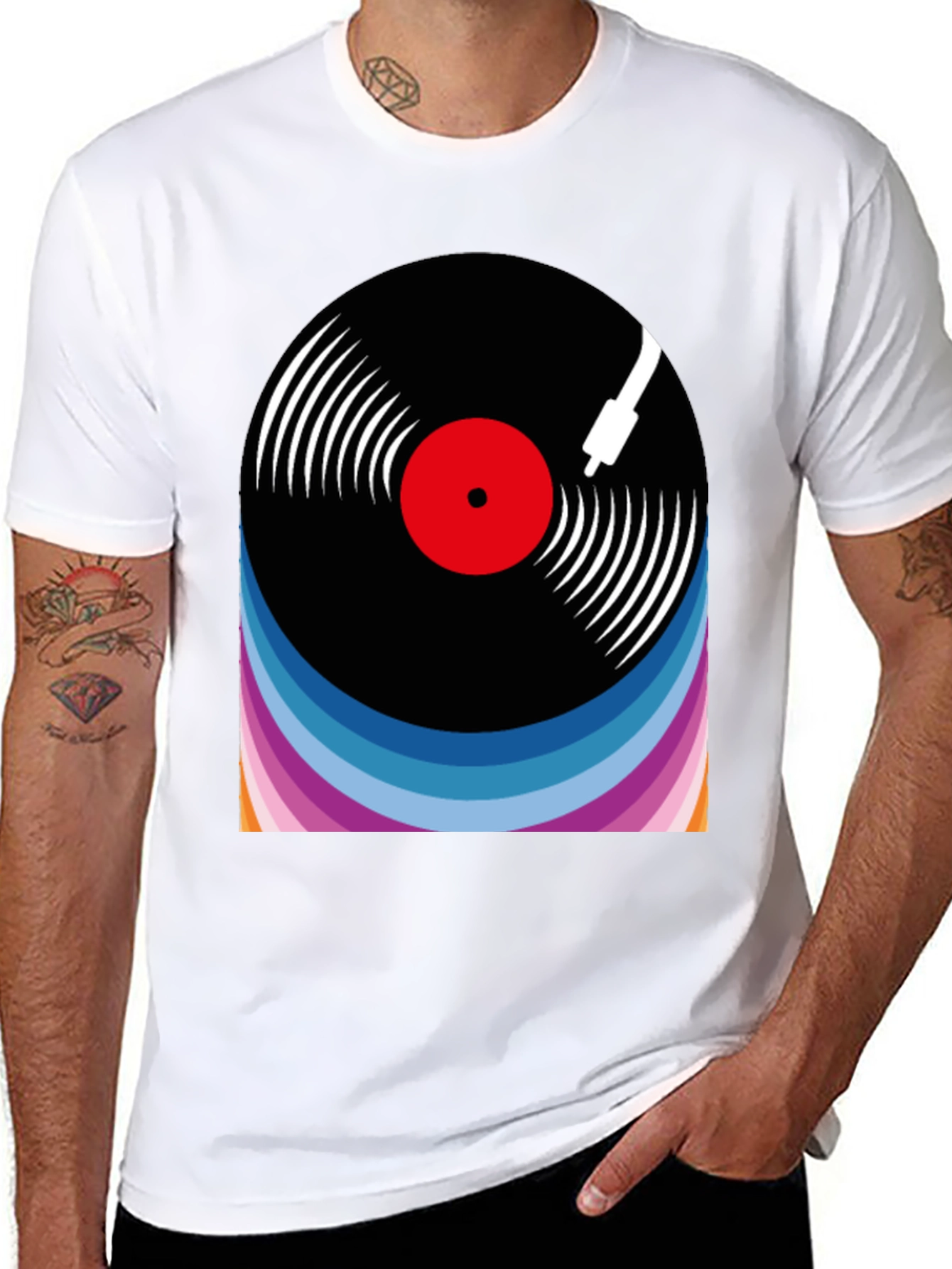 Black Retro Vinyl Record Graphic Tee view 8