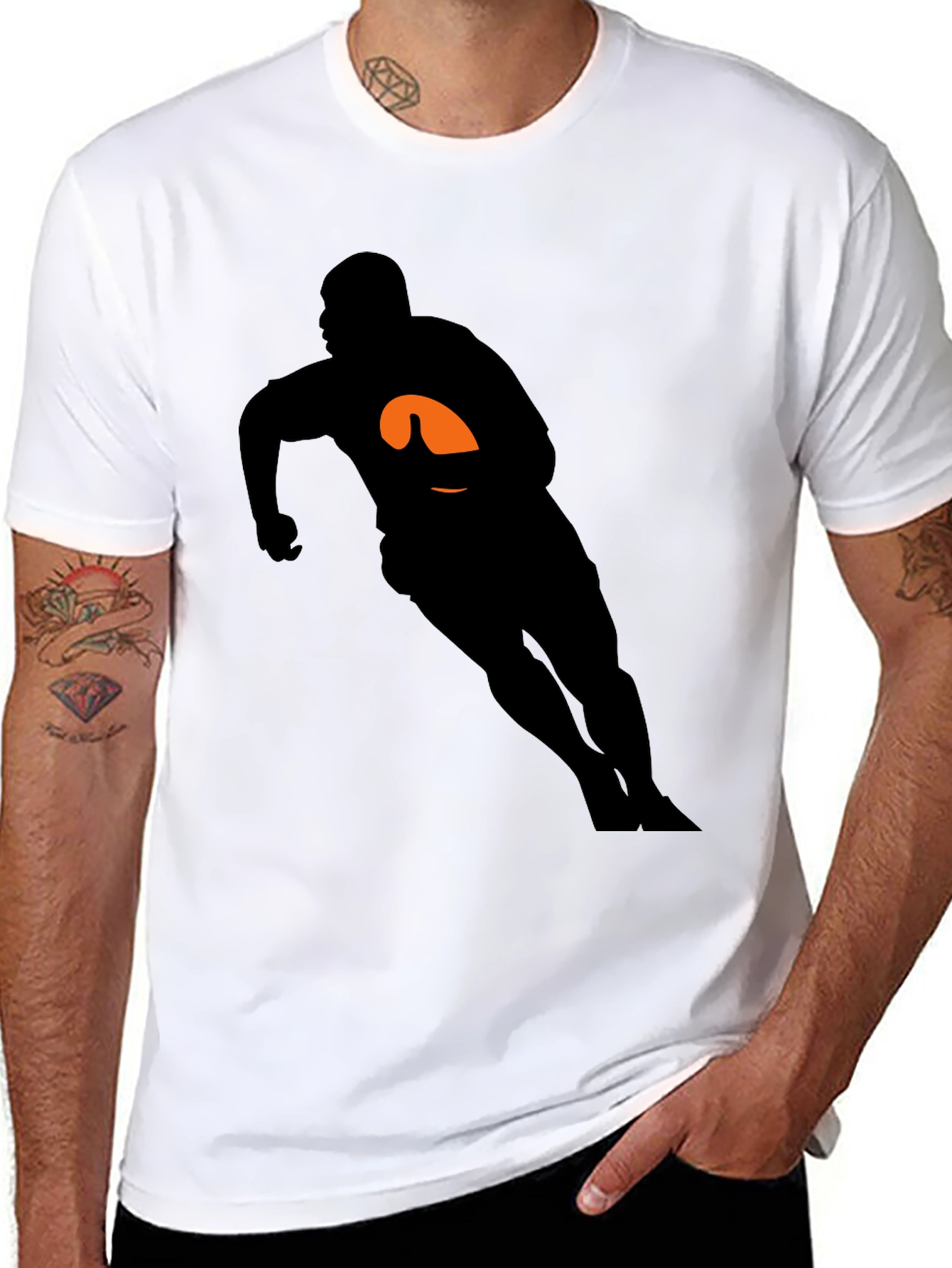 Black Rugby Player Graphic Tee - Black Cotton T-Shirt view 8
