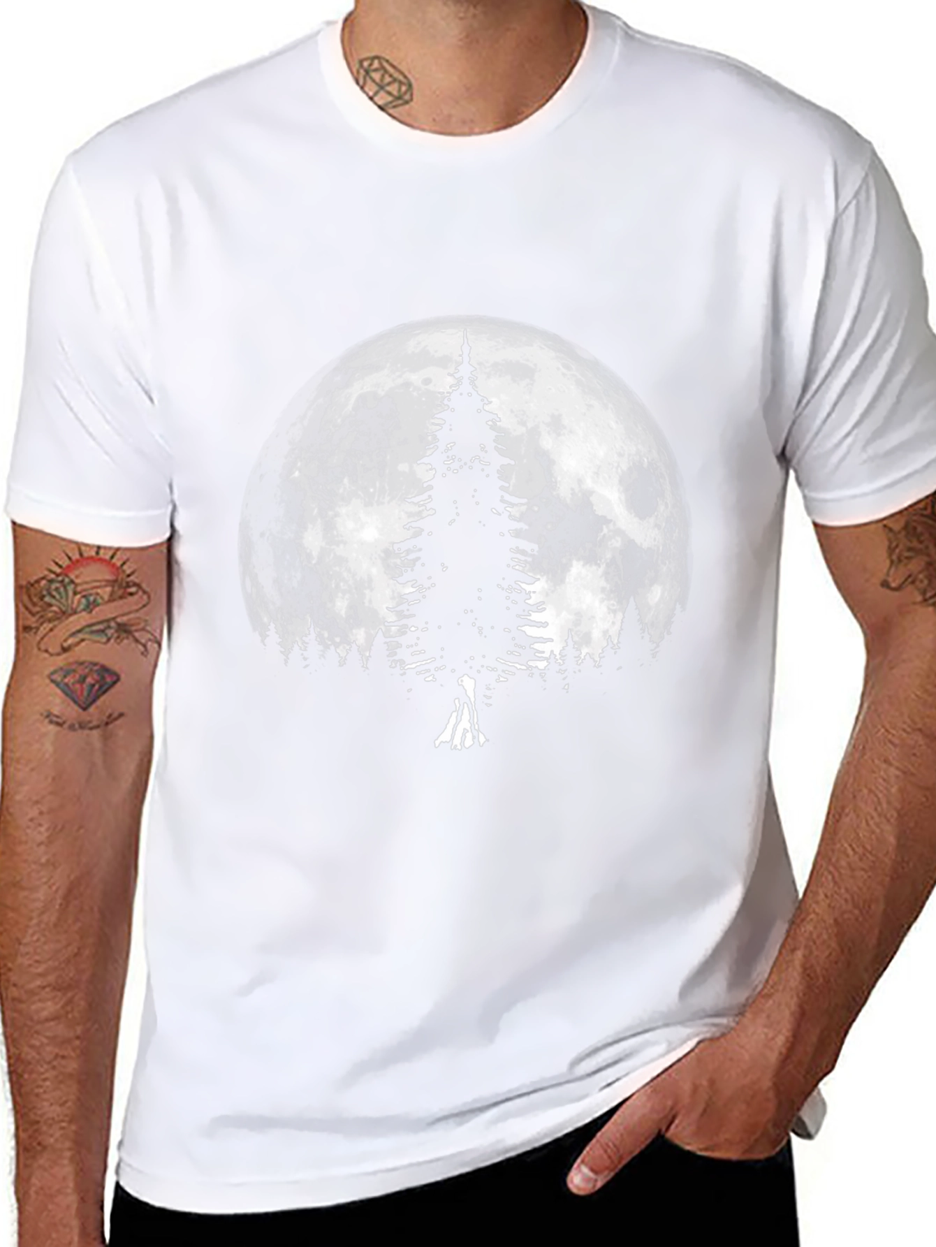 Black Moonlit Tree Graphic T-Shirt - Black view 8