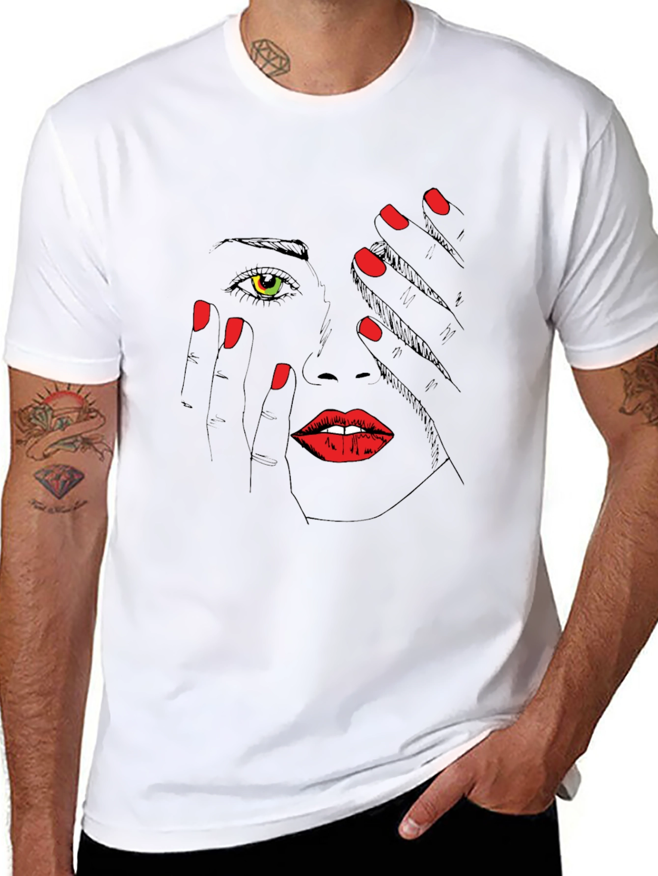 Black Graphic Print T-Shirt: Mysterious Woman Tee view 8