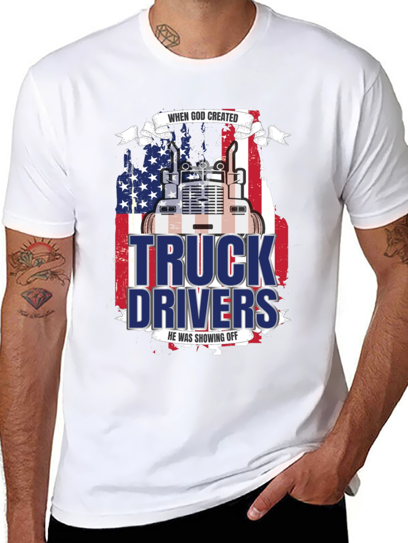 Black Trucker Pride T-Shirt - God Created Truck Drivers view 8