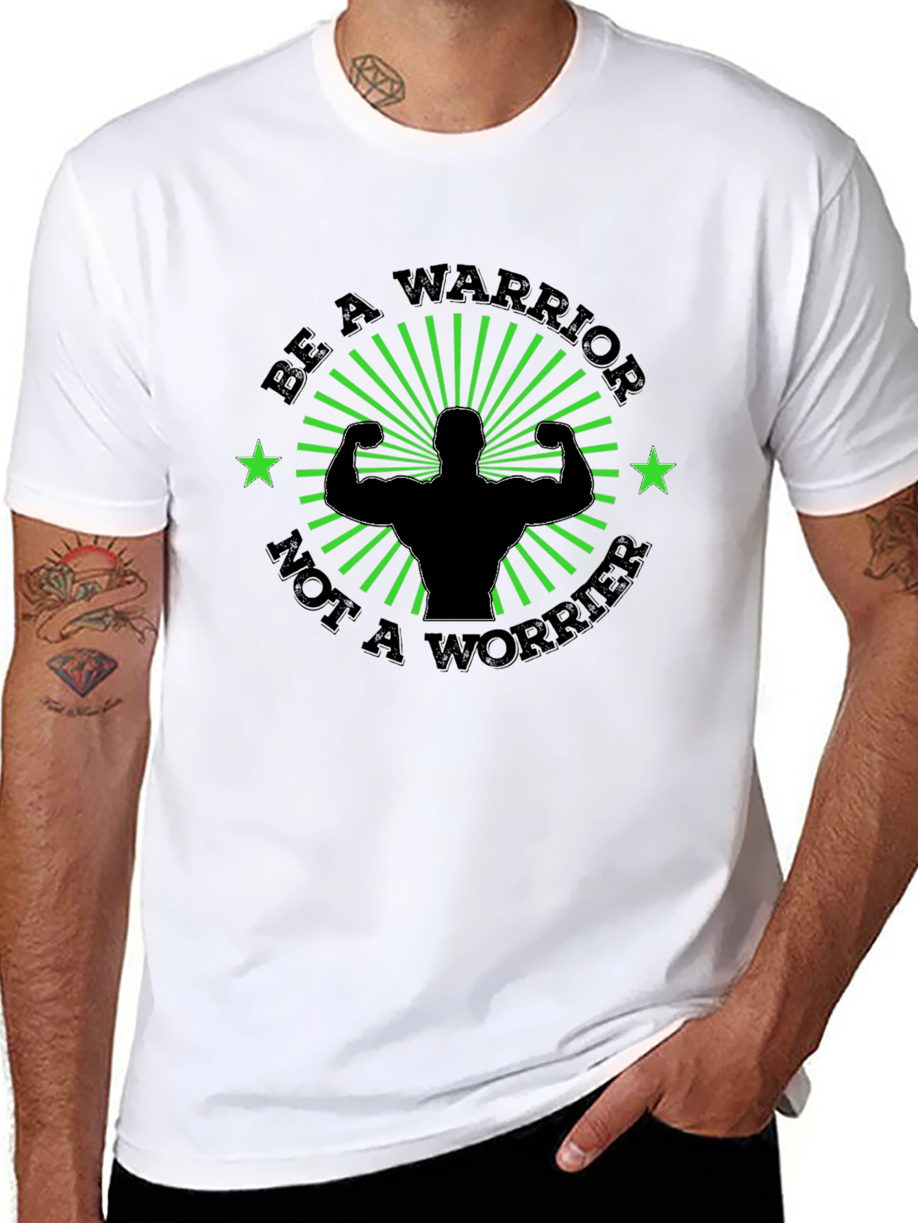 Black Be A Warrior Motivational Graphic Tee view 8