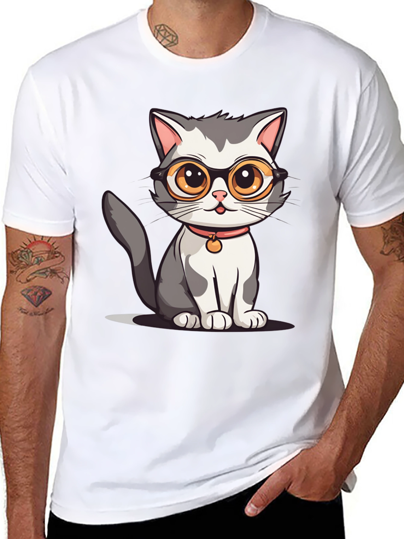 Black Cat with Glasses Graphic T-Shirt view 8