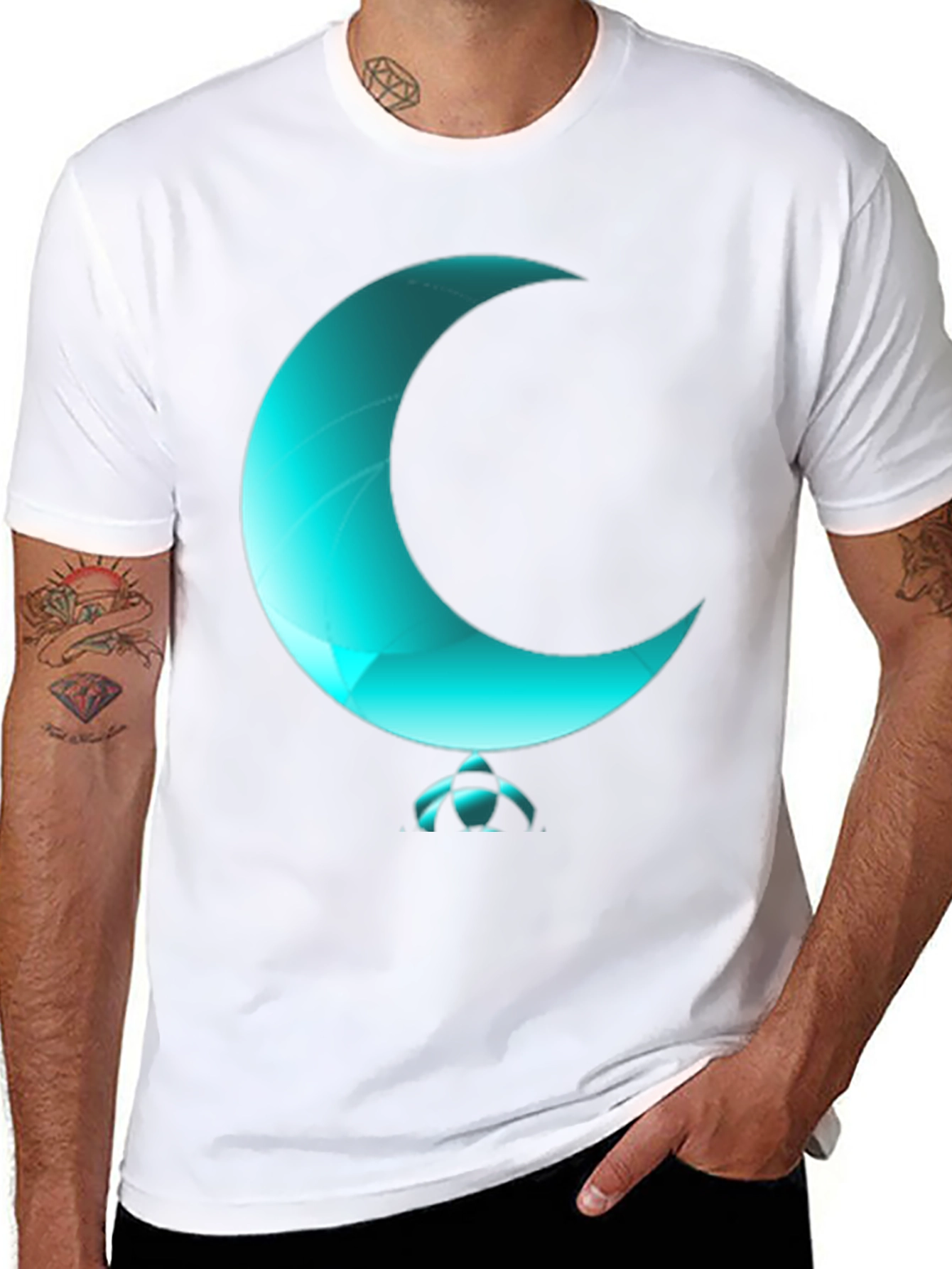 Black Turquoise Crescent Moon Graphic T-Shirt view 8