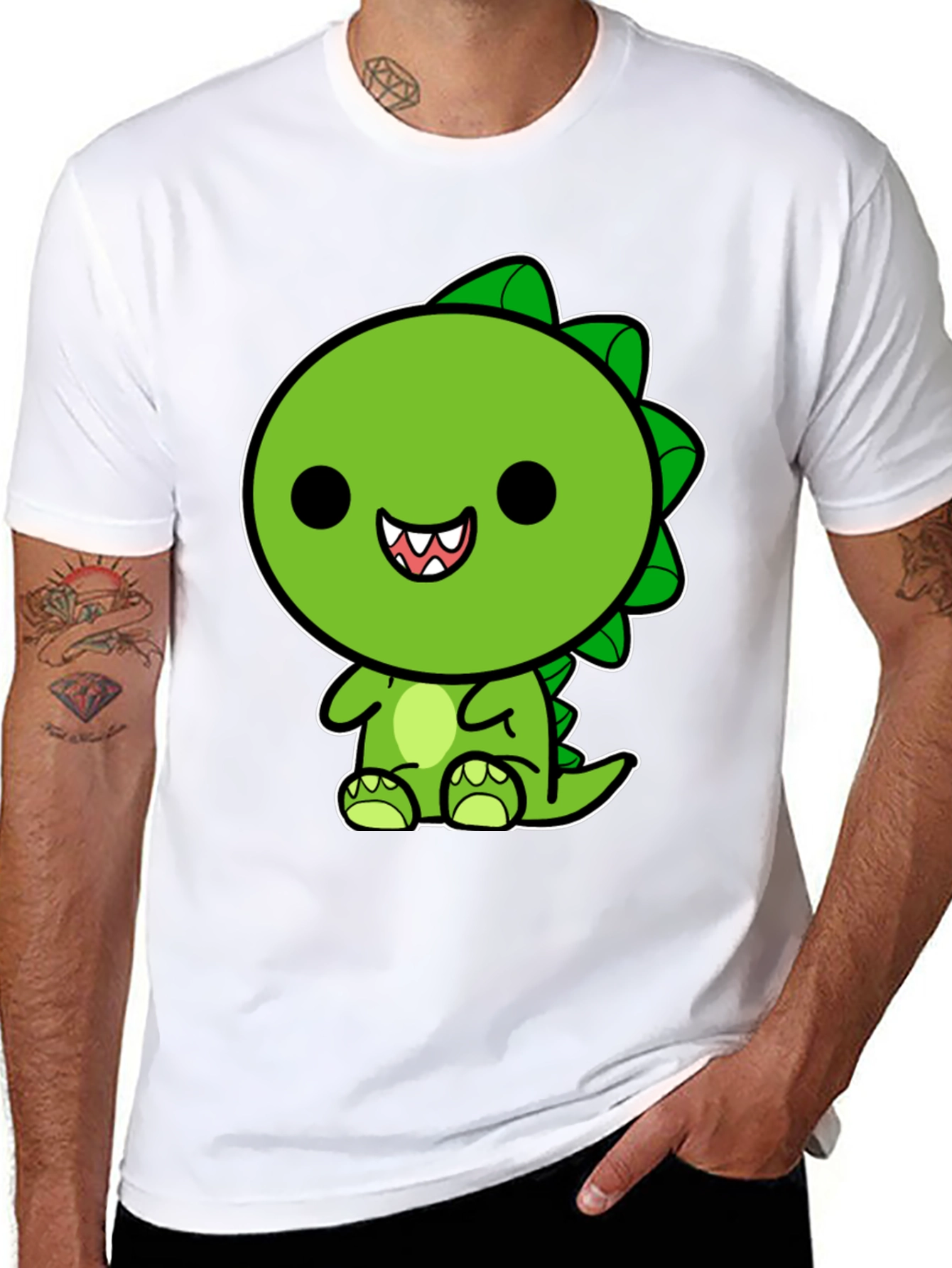 Black Cute Kawaii Dinosaur Graphic T-Shirt view 8