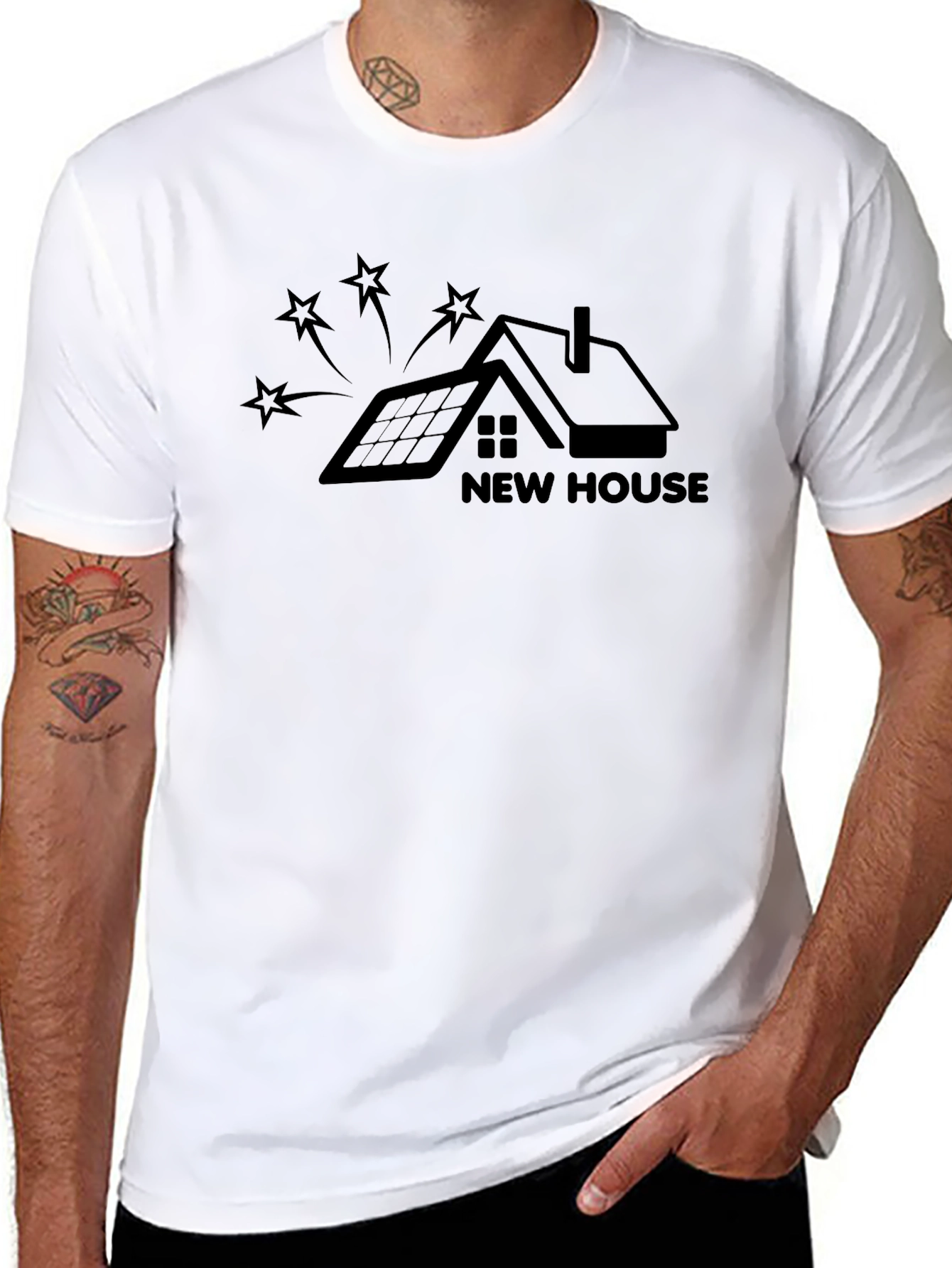 Black New House Graphic Tee - Modern Design, Black Shirt view 8