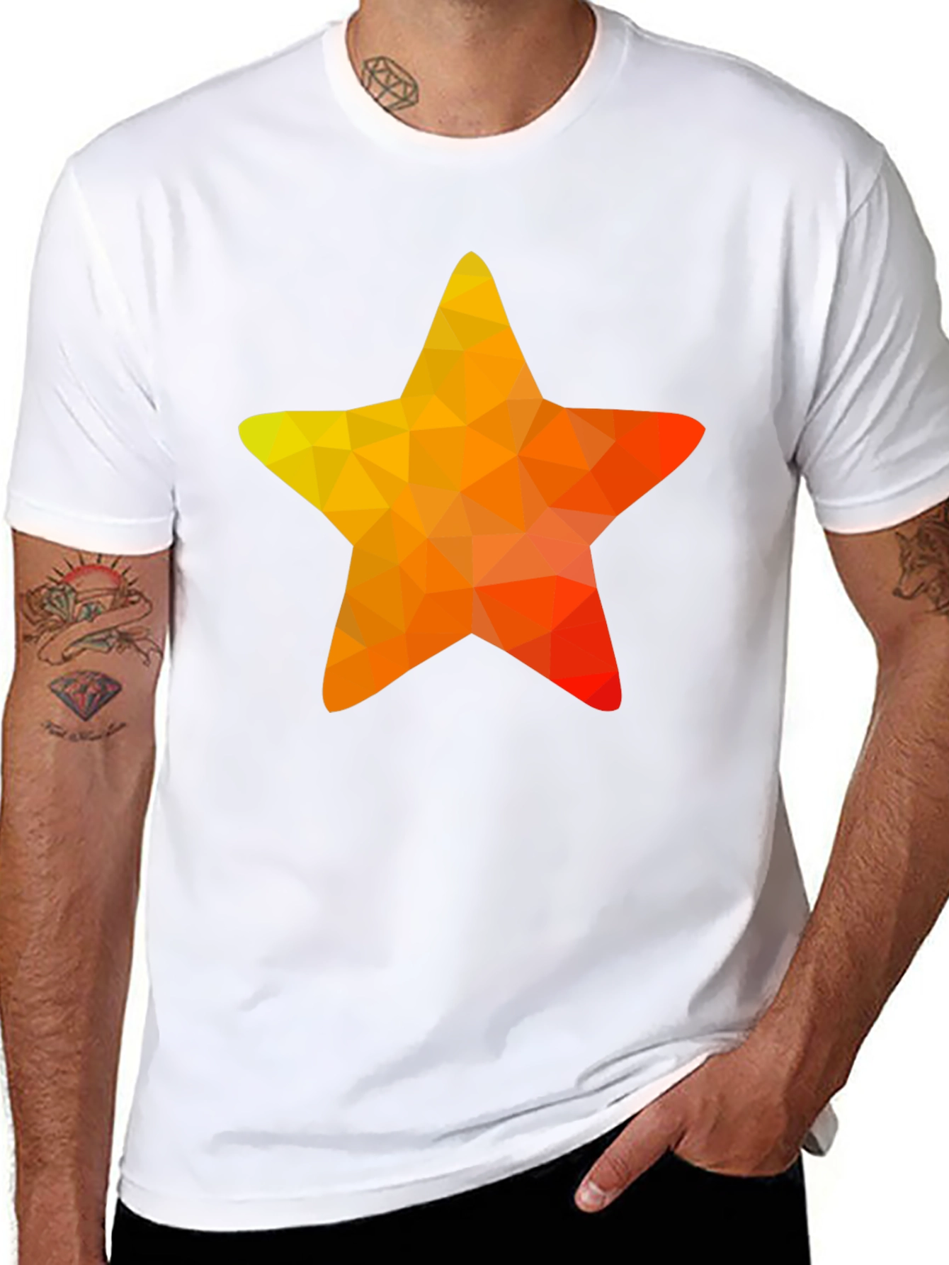 Black Geometric Star Graphic Tee - Casual Black T-Shirt view 8