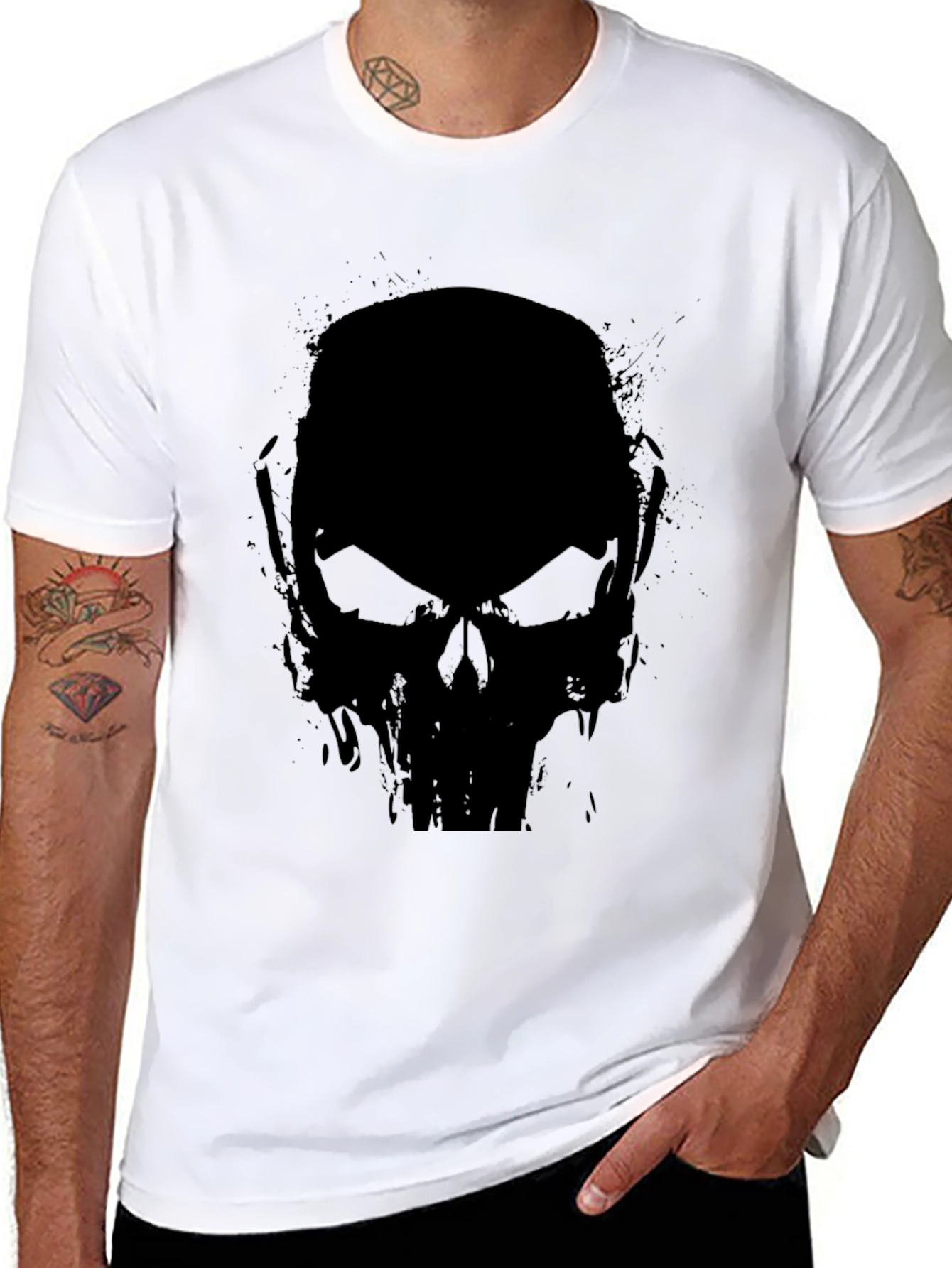 Black Skull Graphic Black T-Shirt - Men's Casual Tee view 8