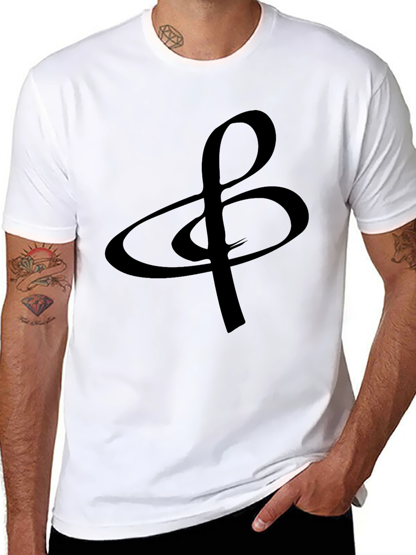 Black Elegant Musical Treble Clef Black Graphic Tee view 8