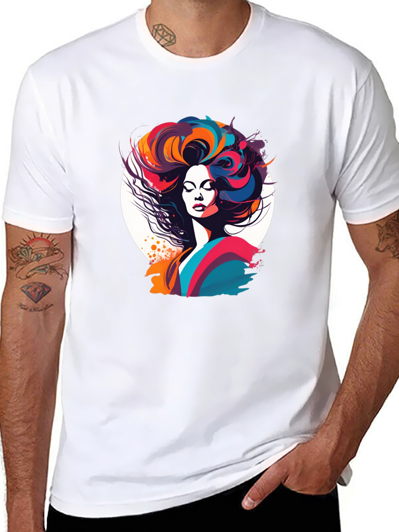 Black Retro Woman Graphic Tee - Colorful Art Shirt view 8
