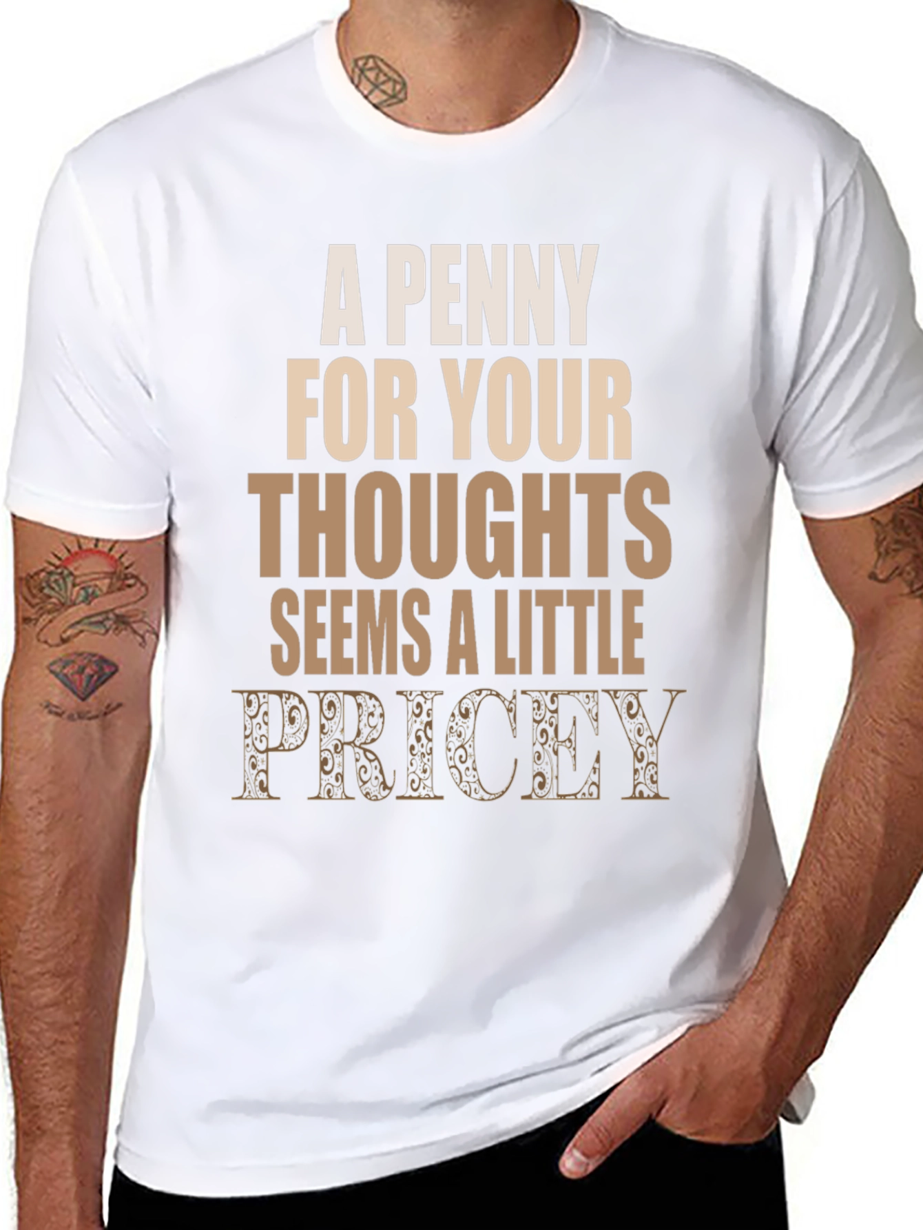 Black Penny For Your Thoughts Funny Graphic Tee view 8