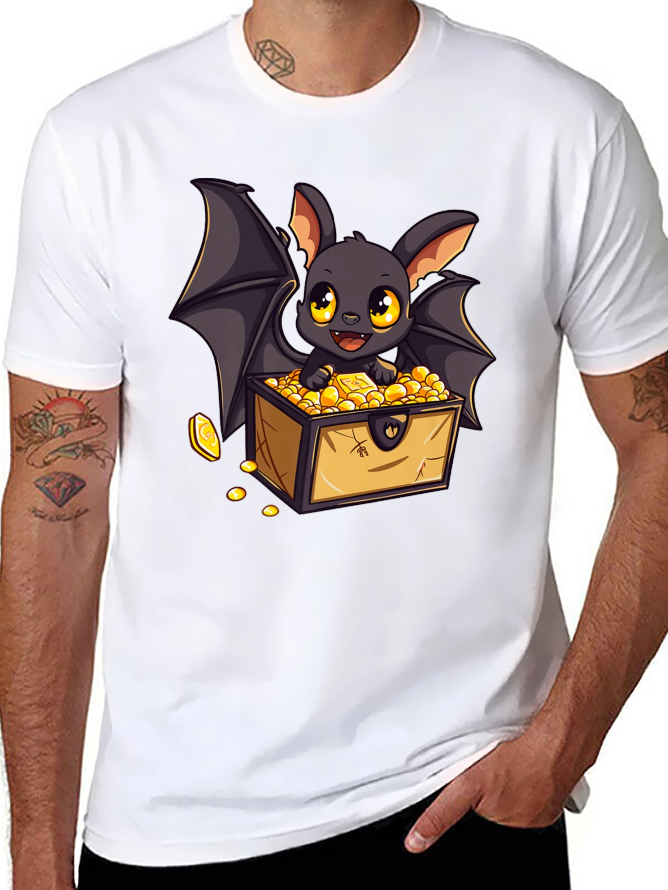Black Bat Treasure Chest Graphic Tee - Black view 8