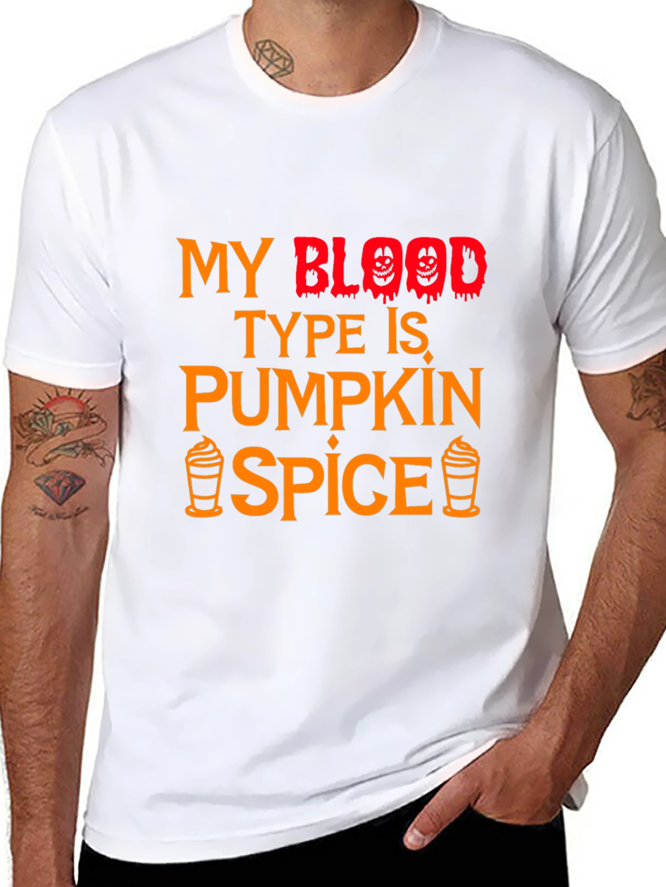 Black Pumpkin Spice Blood Type Halloween T-Shirt view 8