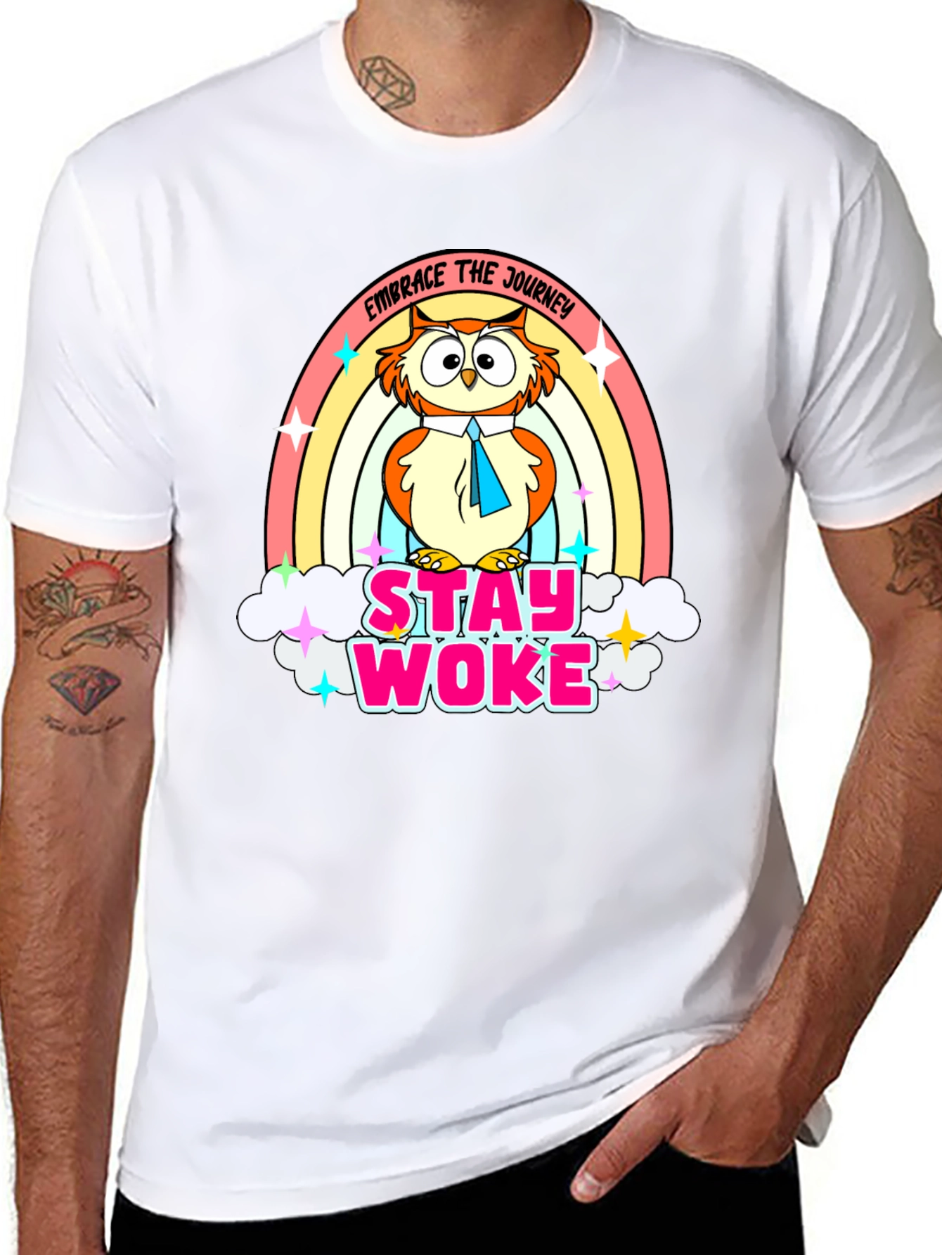 Black Stay Woke Owl Rainbow T-Shirt view 8
