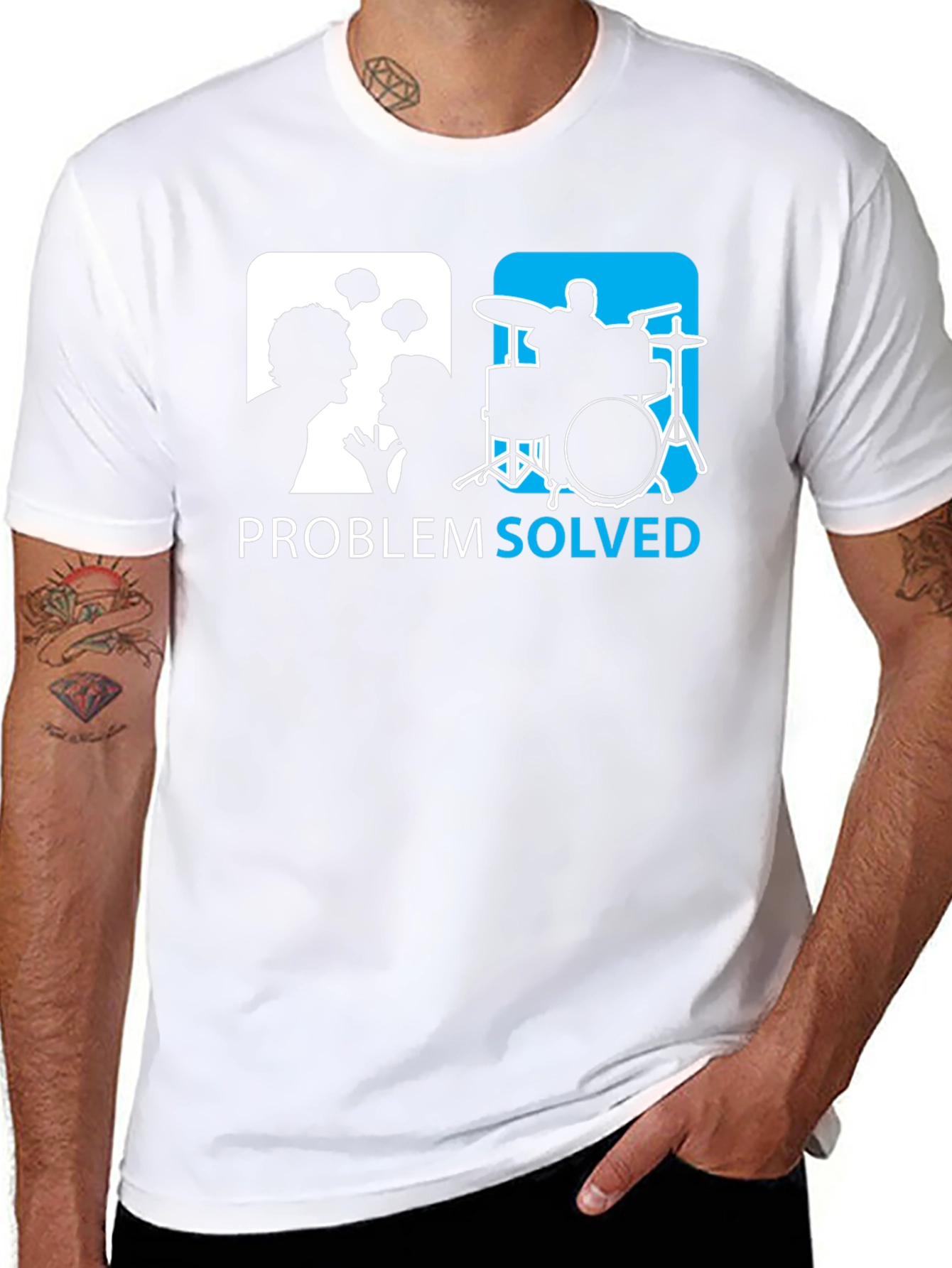 Black Problem Solved Drummer T-Shirt - Funny Music Tee view 8