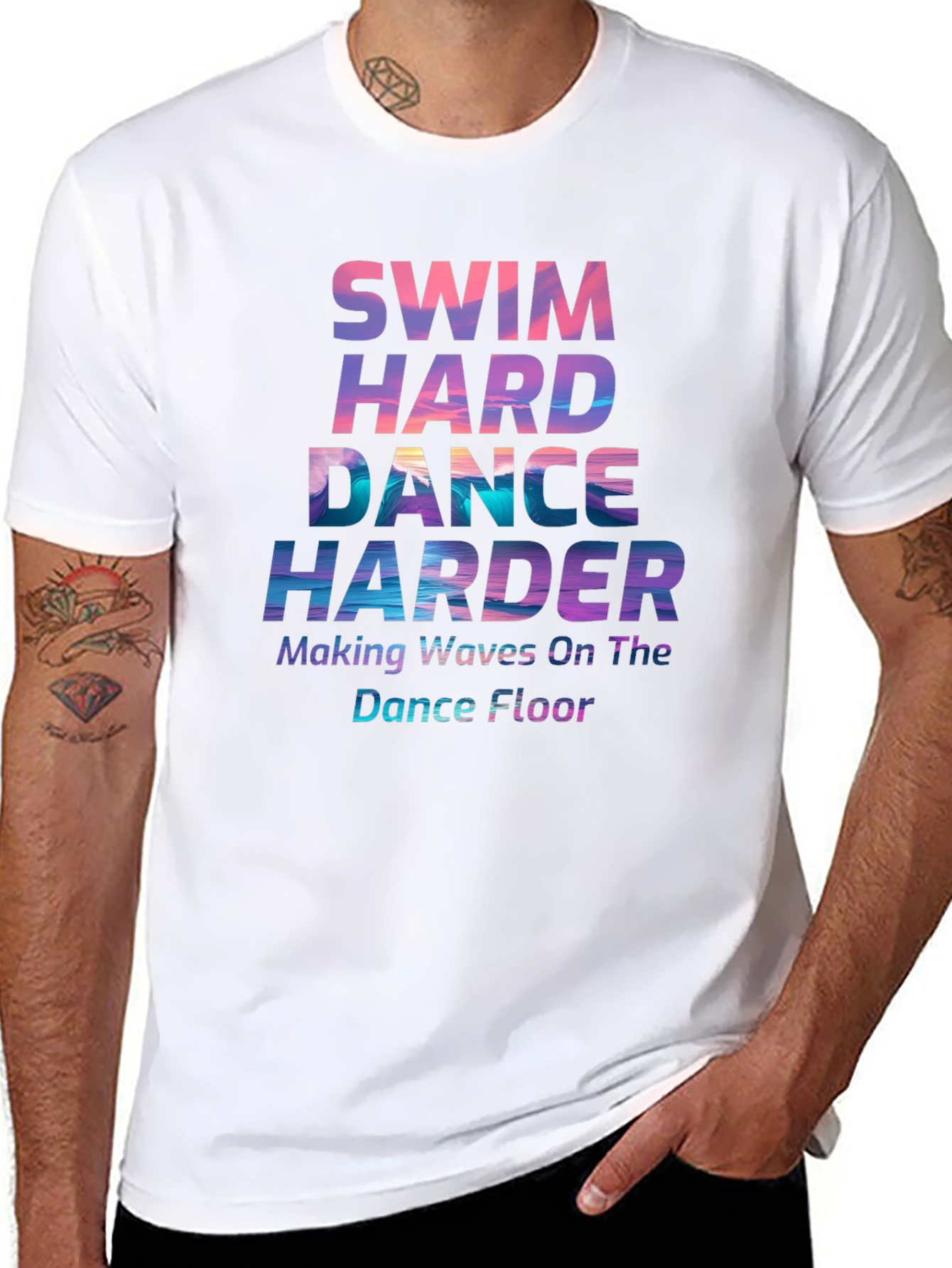 Black Swim Hard Dance Harder Graphic T-Shirt view 8