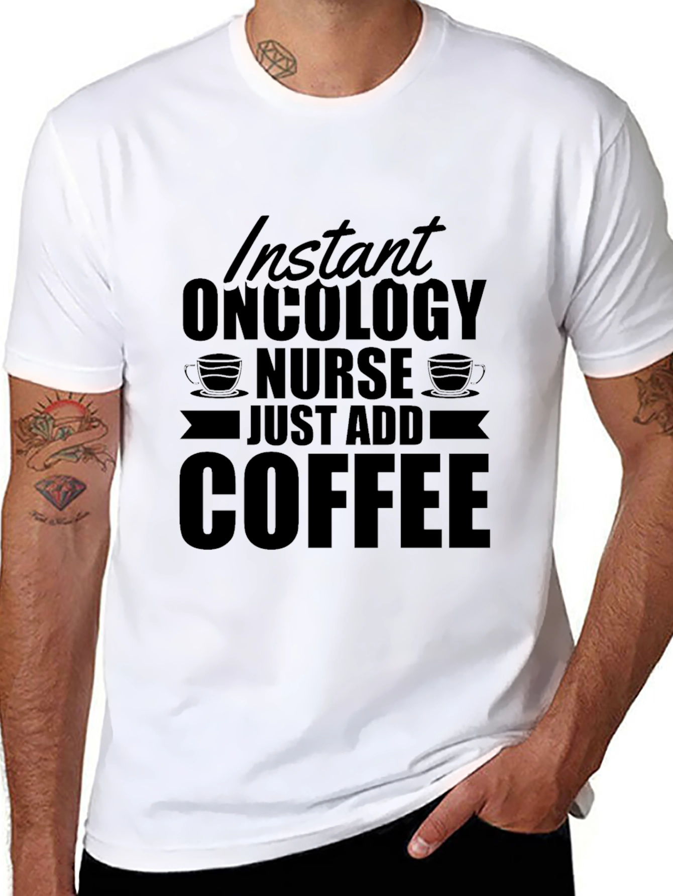 Black Instant Oncology Nurse - Just Add Coffee T-Shirt view 8
