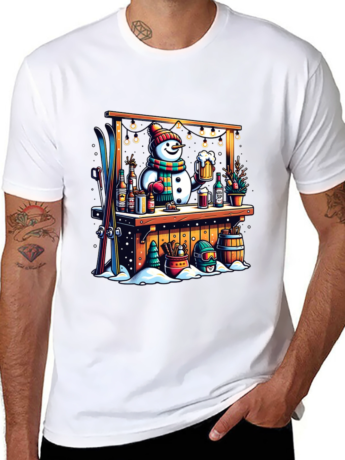 Black Snowman Bar Winter T-Shirt view 8