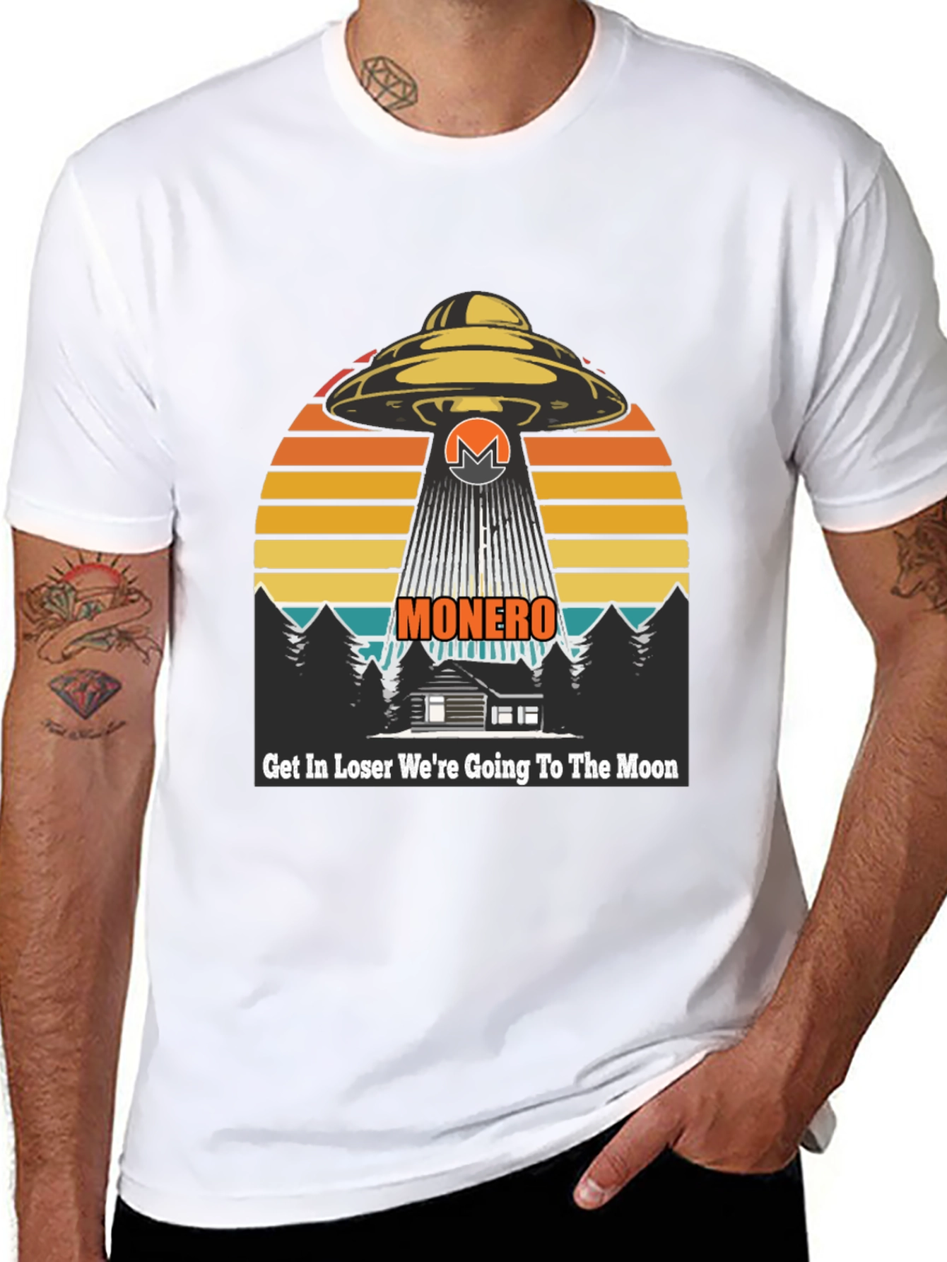 Black Monero UFO Abduction T-Shirt - Crypto to the Moon! view 8