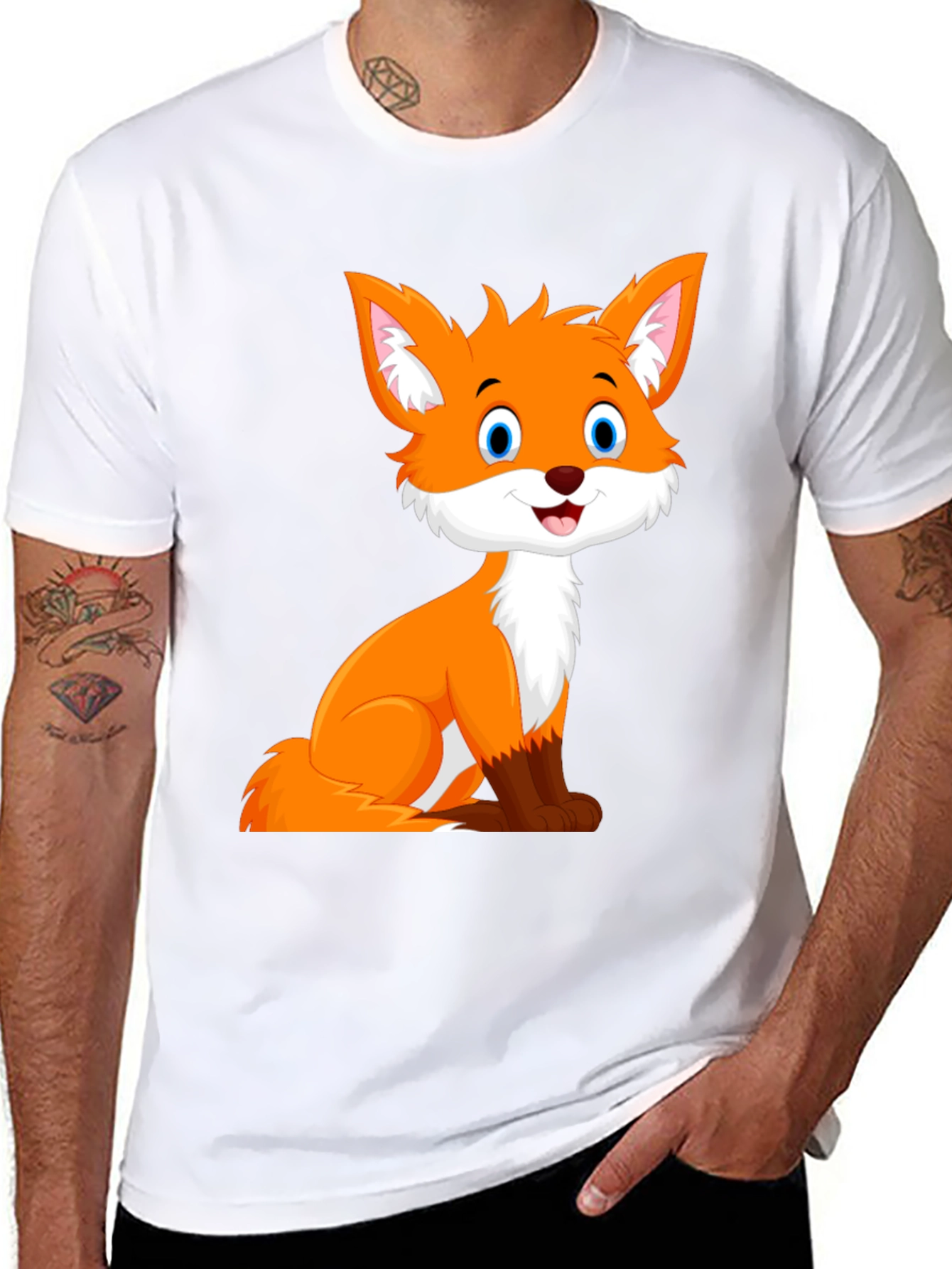 Black Cute Fox Graphic Tee - Black Unisex T-Shirt view 8