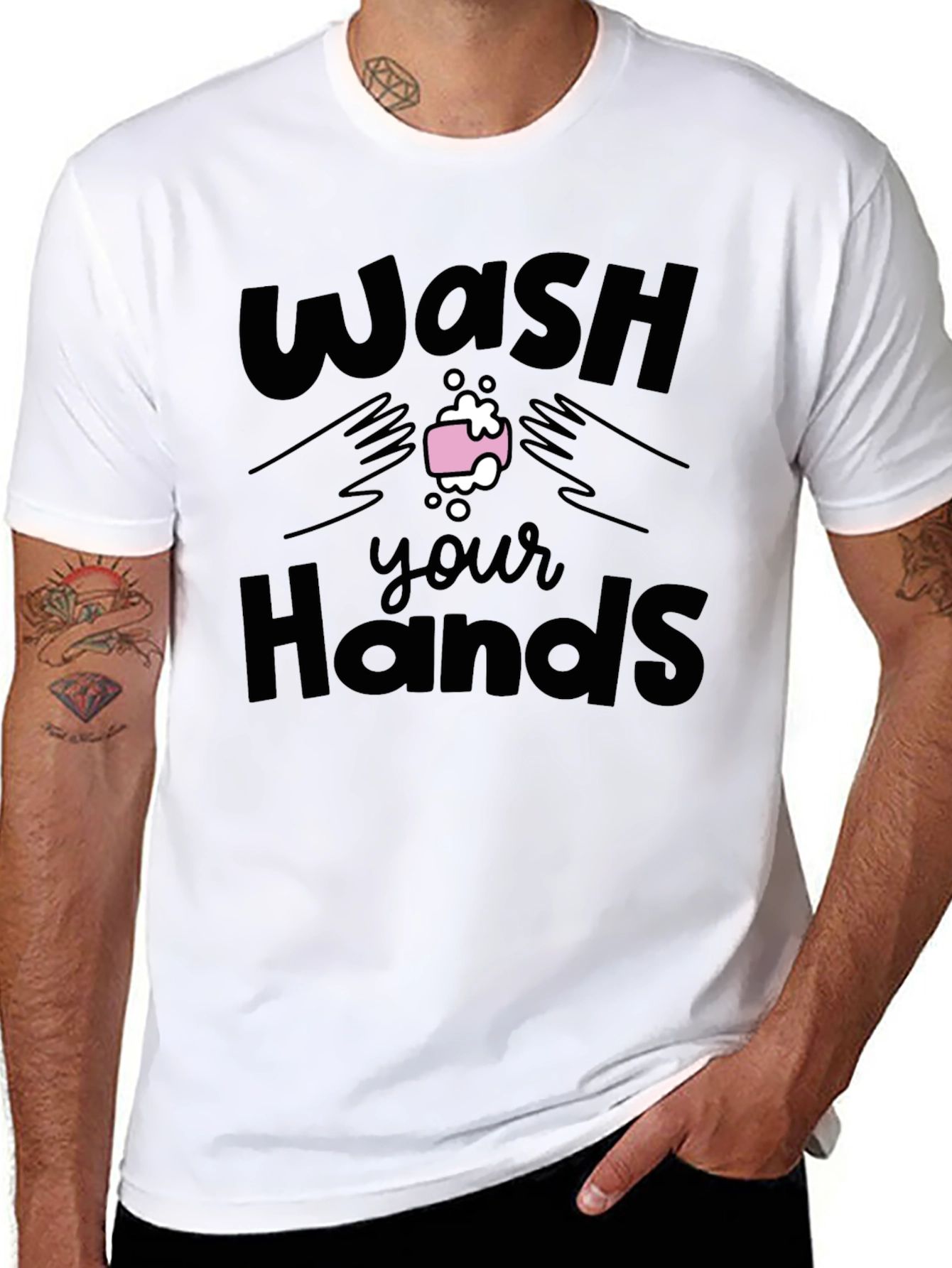 Black Wash Your Hands Graphic Tee - Black view 8