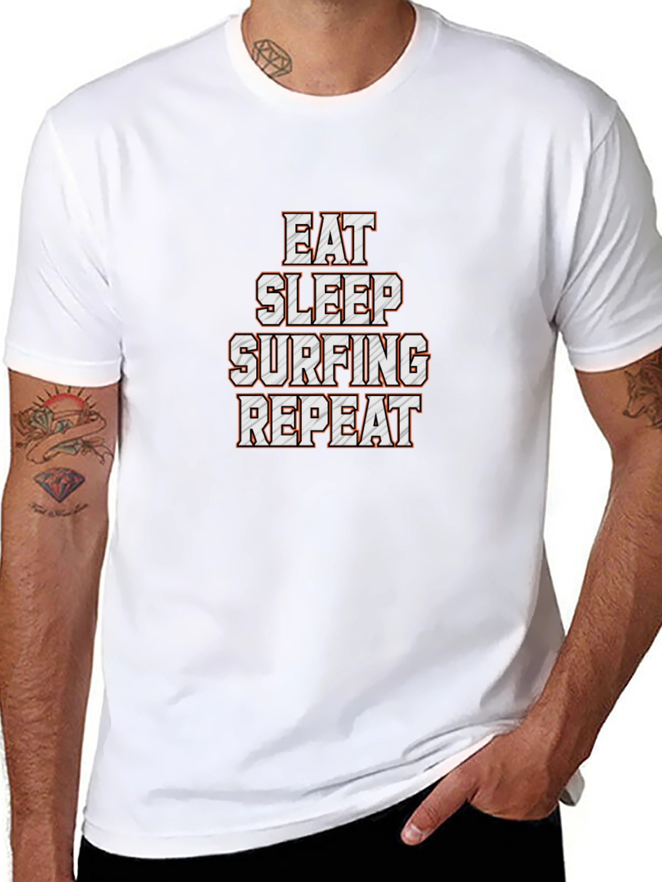 Black Eat Sleep Surfing Repeat Black T-Shirt view 8