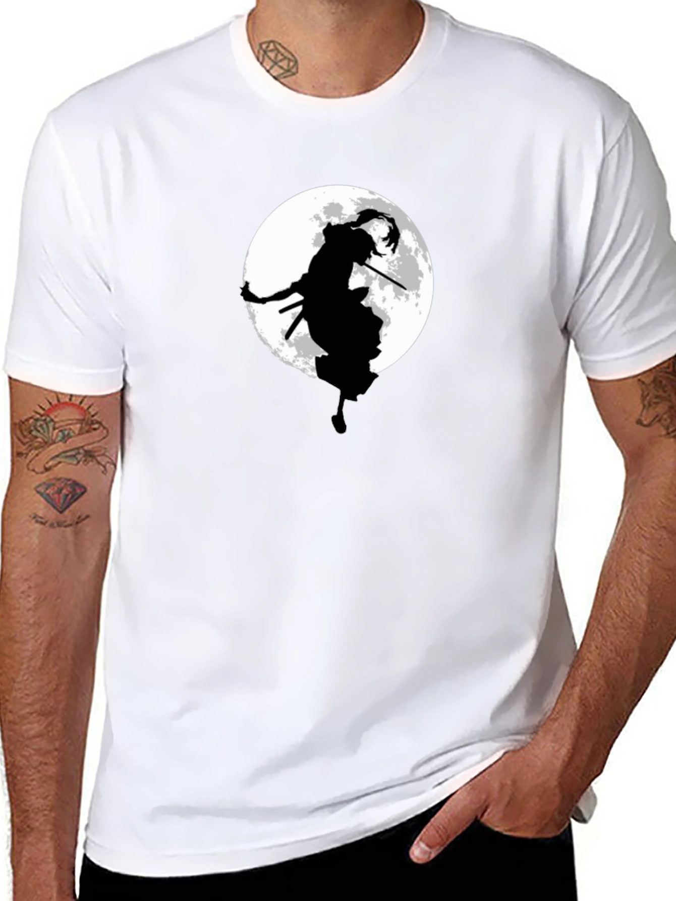 Black Samurai Moon Graphic Tee - Black Cotton Blend view 8