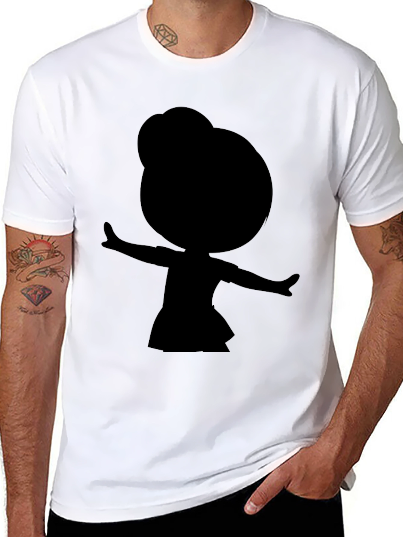 Black Silhouette Cartoon Girl Black T-Shirt view 8