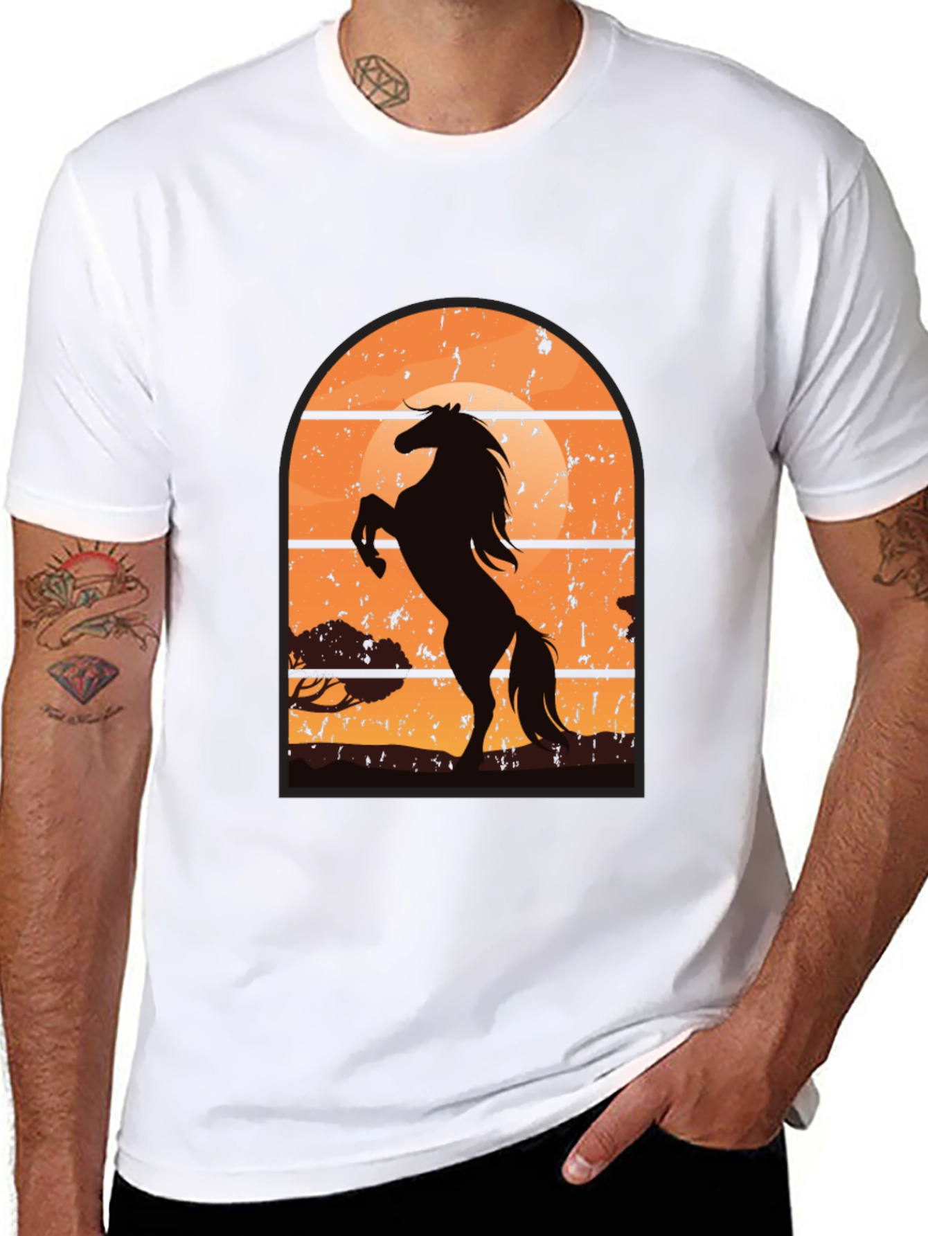 Black Horse Sunset Graphic T-Shirt view 8