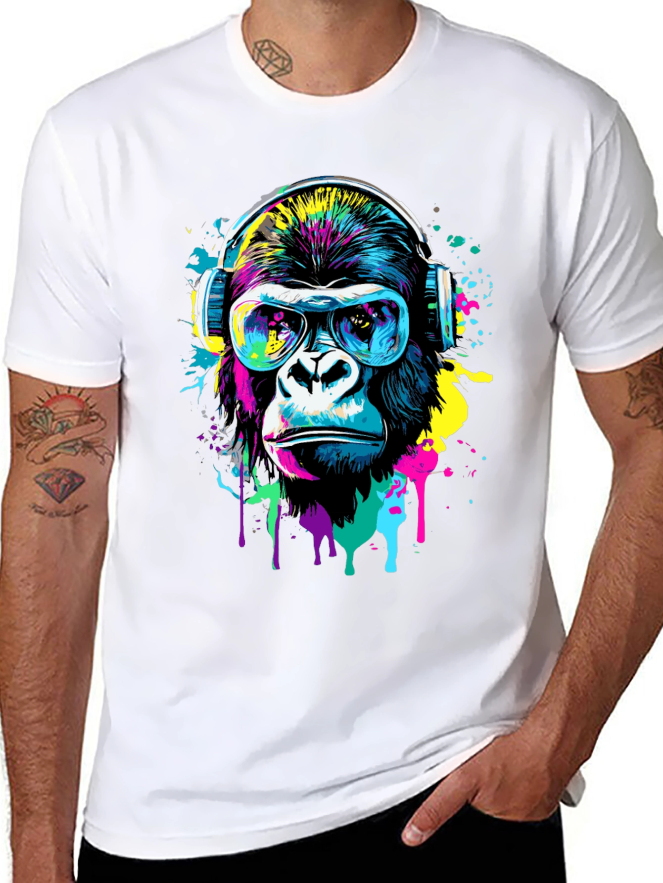 Black Cool Gorilla Graphic Tee - Funky Animal Print Shirt view 8