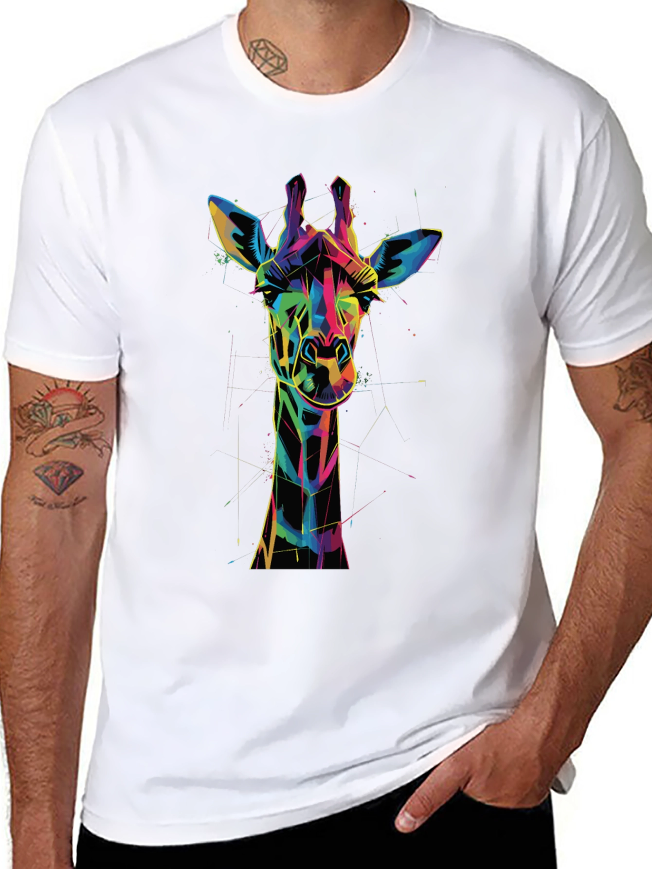 Black Geometric Giraffe Graphic Tee view 8
