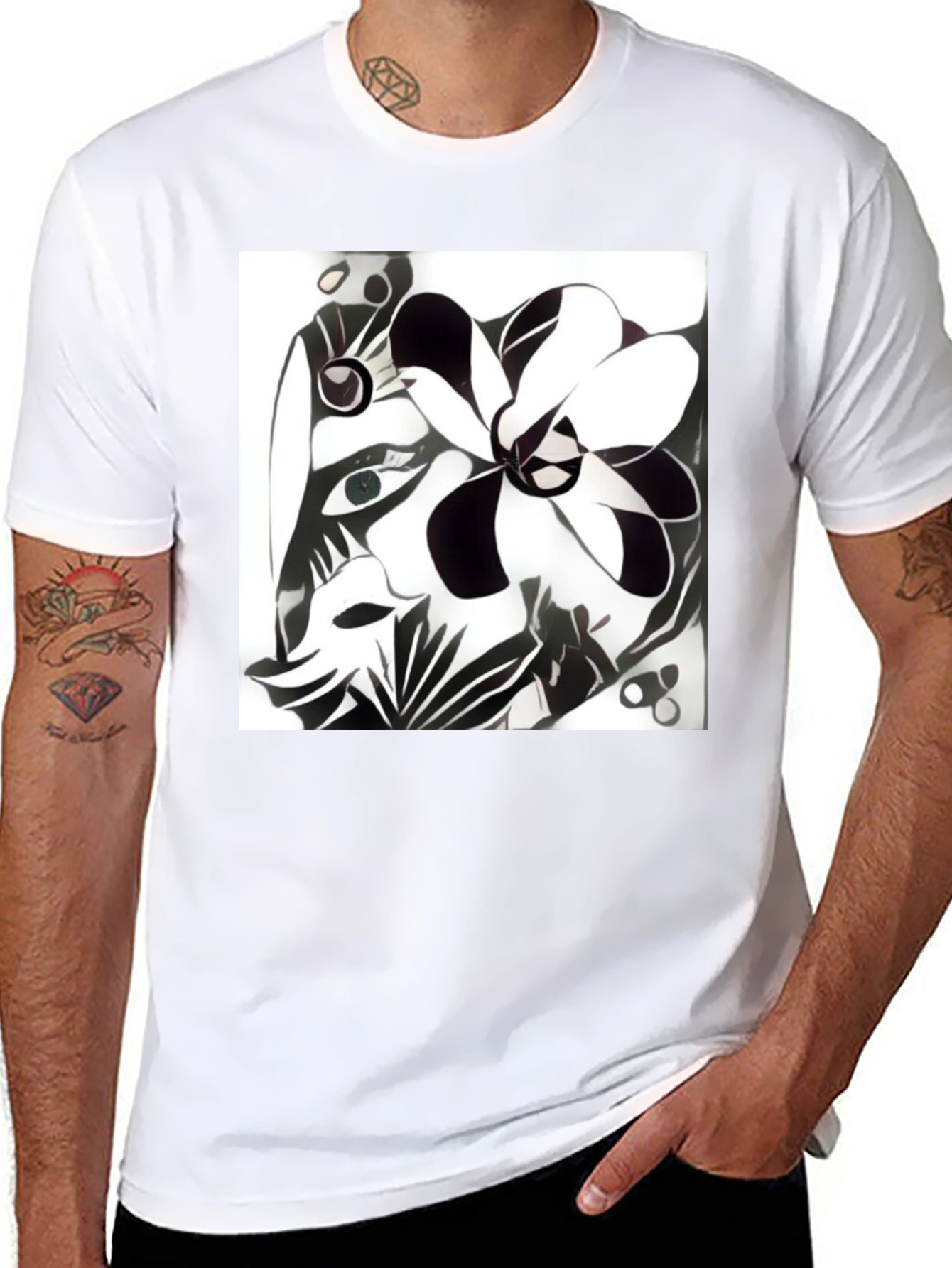 Black Abstract Floral Graphic Tee - Unisex Cotton Blend view 8