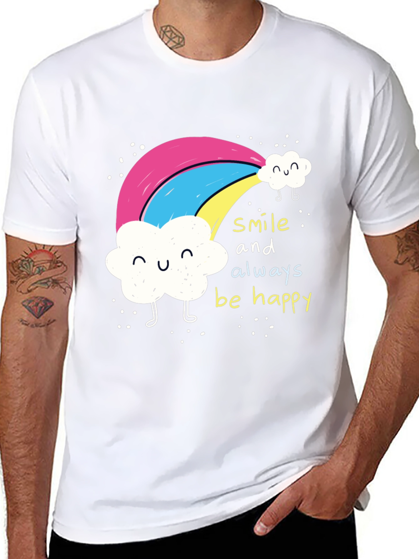 Black Smile Always Happy Rainbow Graphic Tee - Black view 8