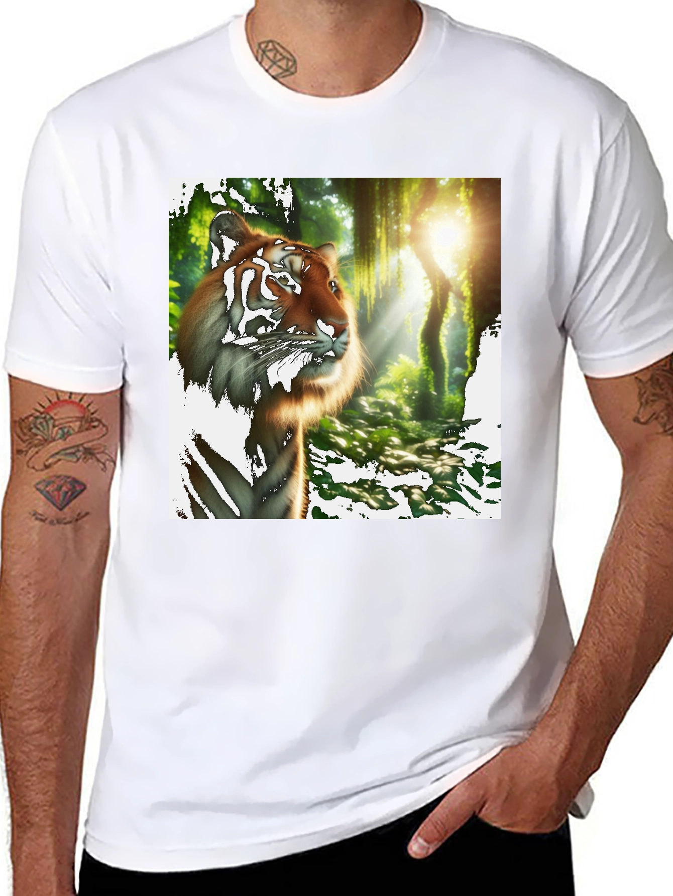 Black Tiger Jungle Print Black T-Shirt view 8