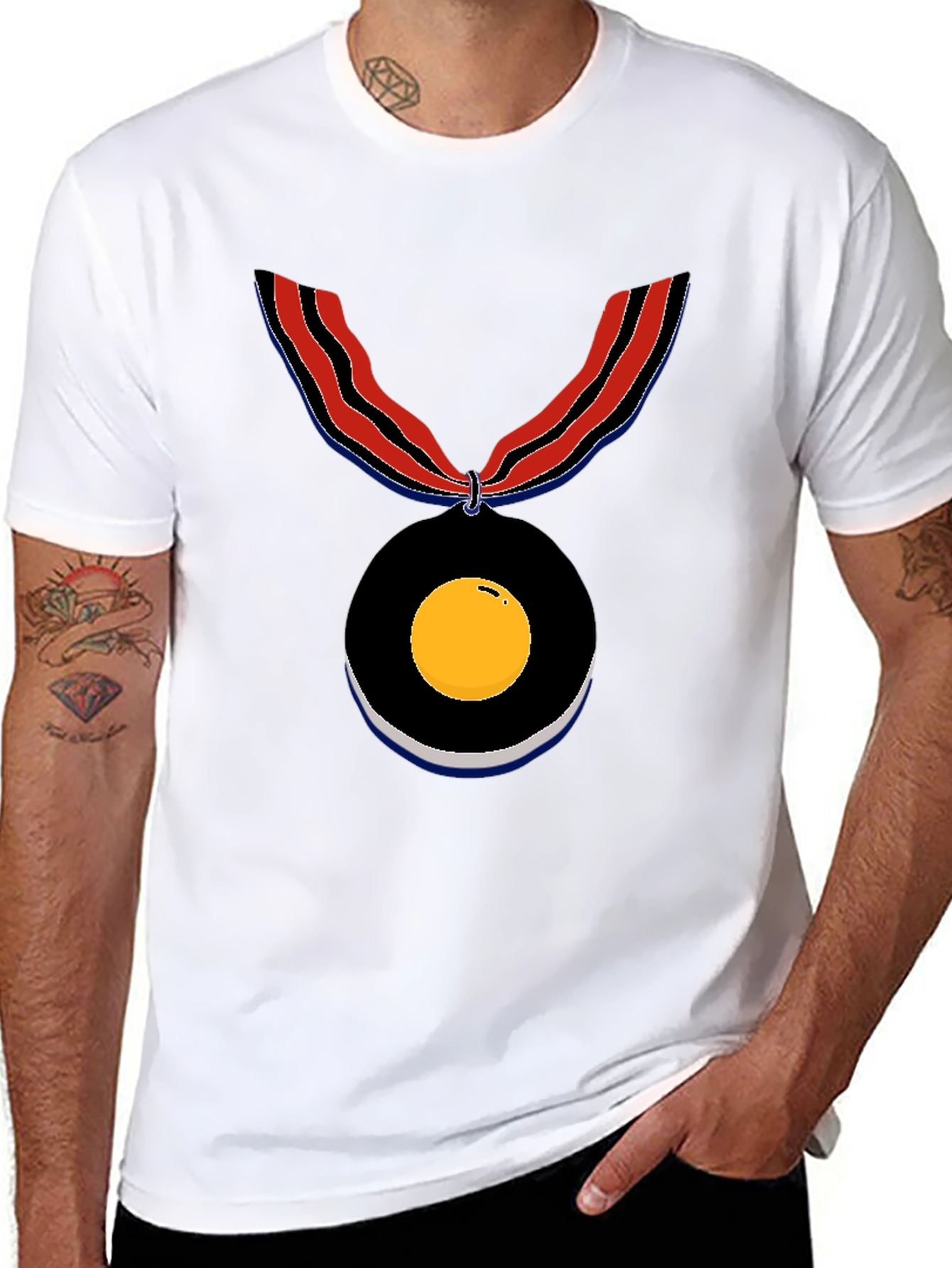 Black Novelty Medal Graphic Tee - Unique Design view 8