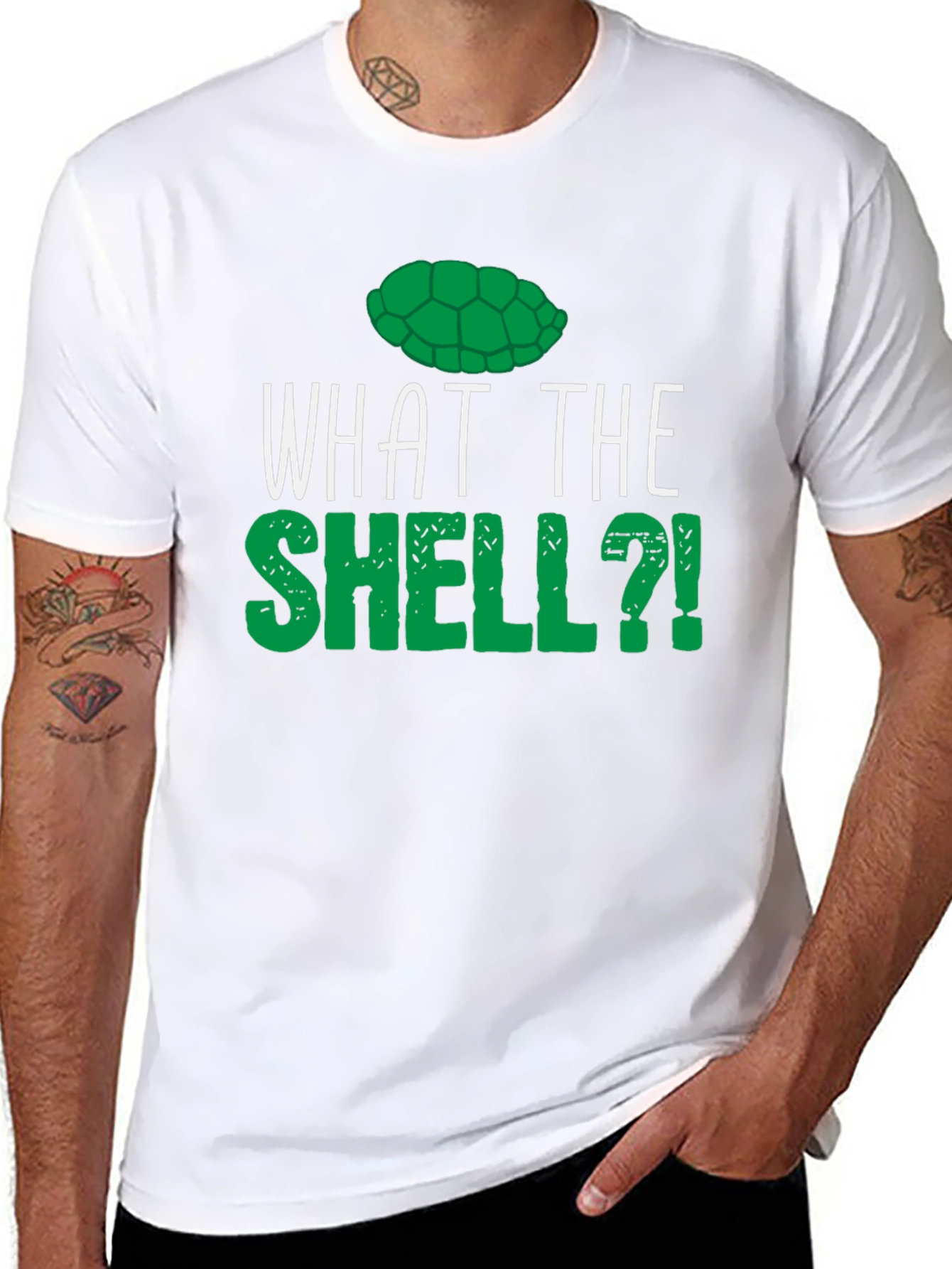 Black What the Shell? Funny Turtle T-Shirt view 8